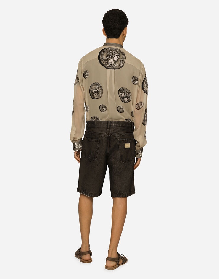 Washed denim Bermuda shorts with rips - 3