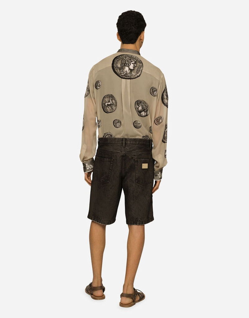 Washed denim Bermuda shorts with rips 3