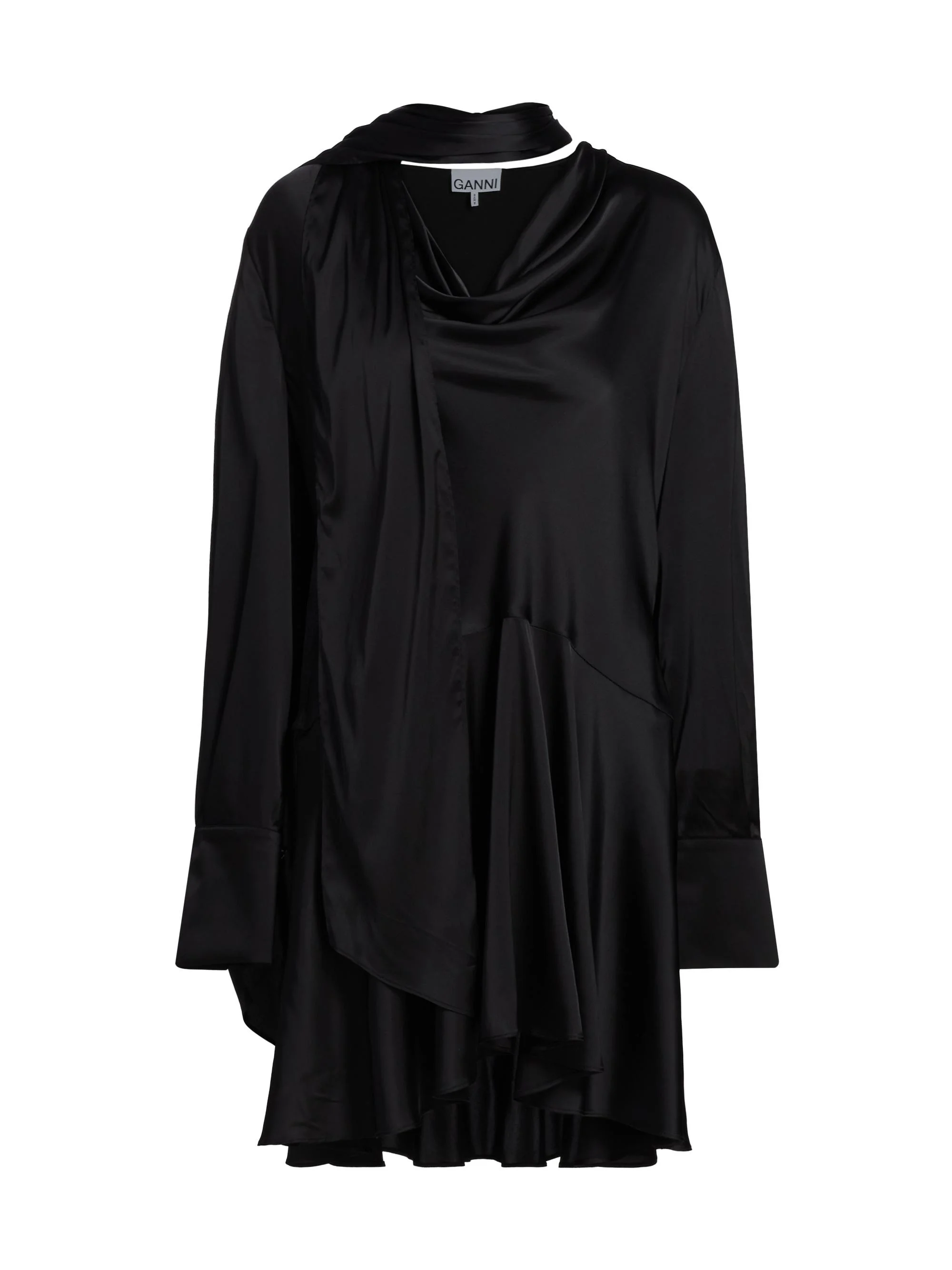 Women's Stretch-Satin Cowlneck Midi-Dress - Black - 1