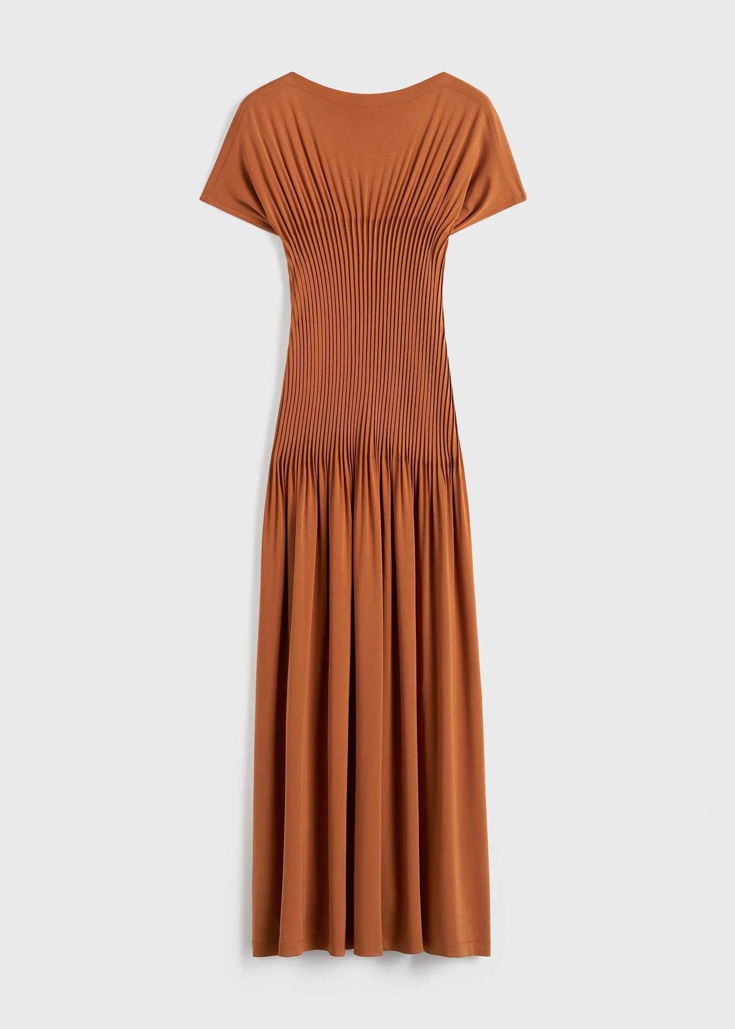 Knife-pleated jersey dress terracotta - 1