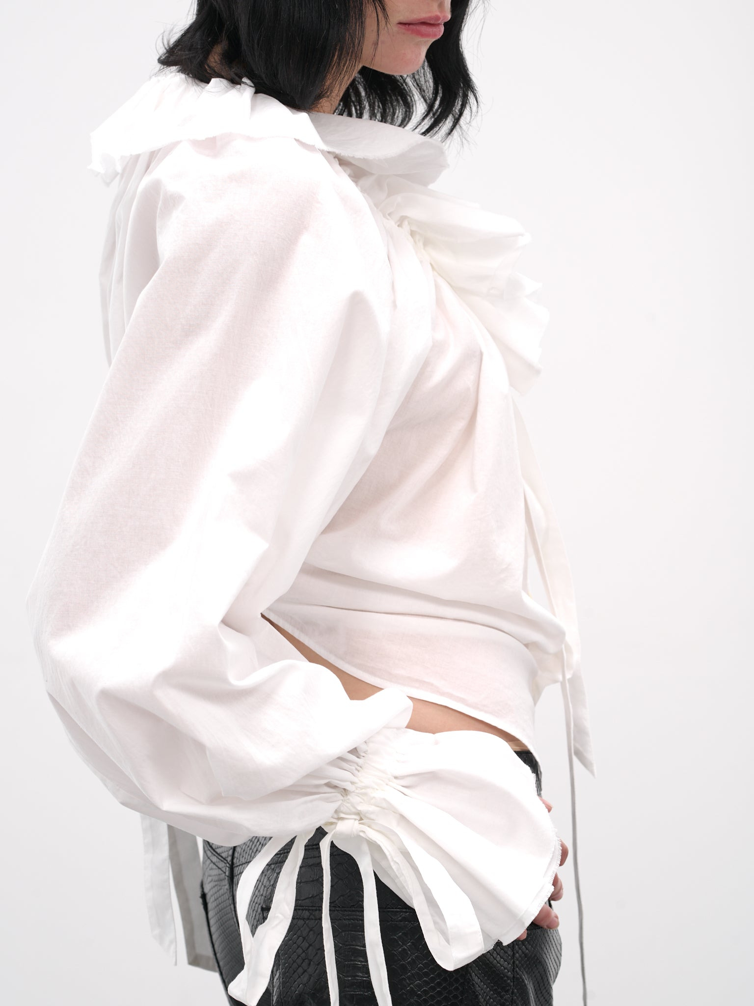White Stee Ruffle Draped Shirt - 5