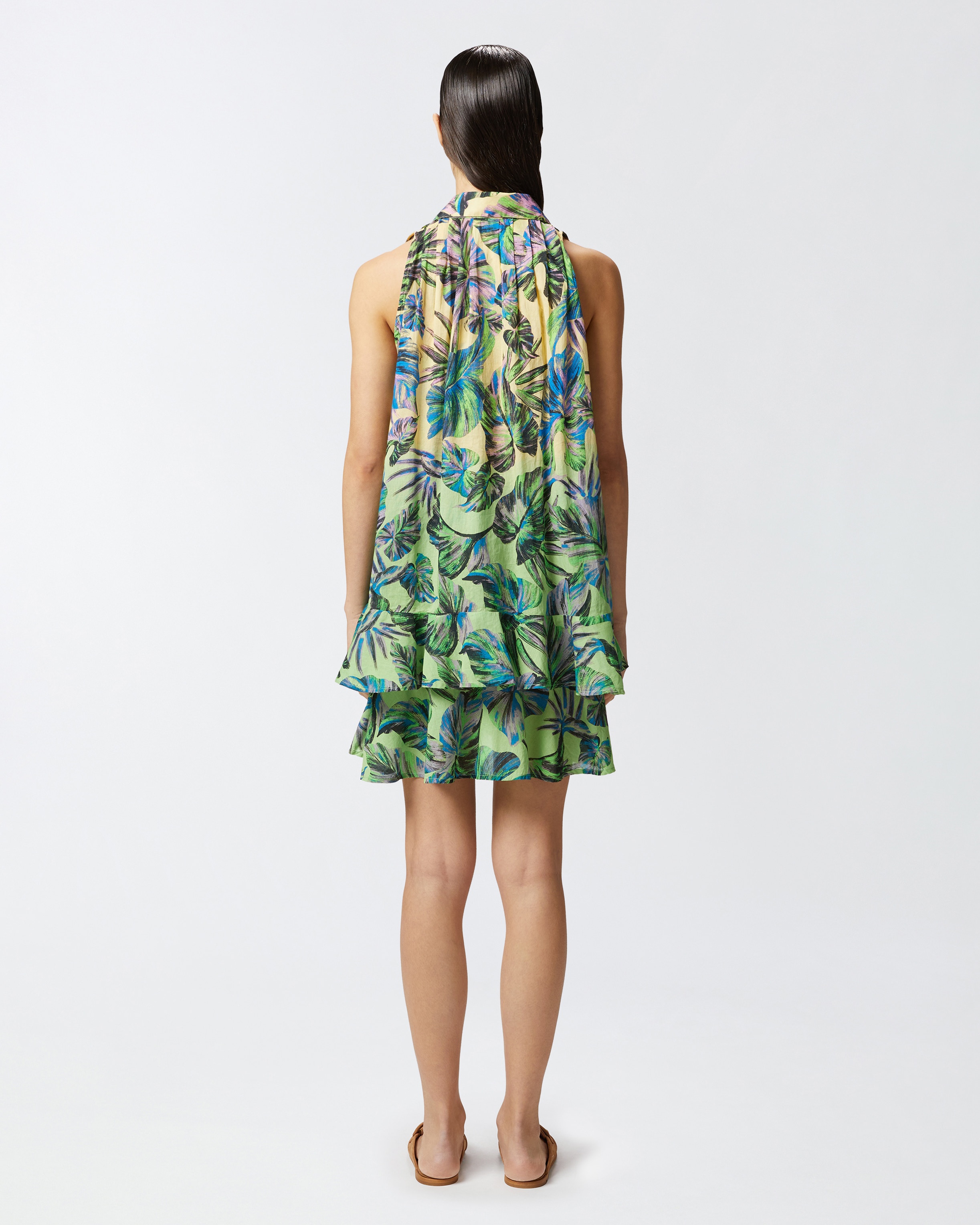SLEEVELESS GRADIENT POLO DRESS WITH LEAF MOTIF - 4