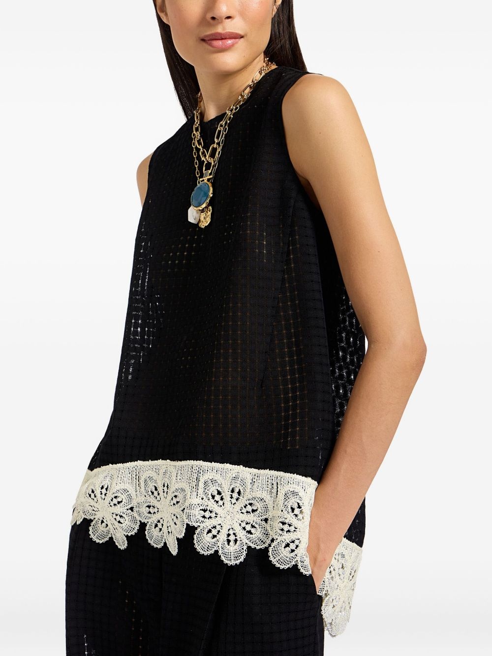 La Scala lace-hem sleeveless top - 2