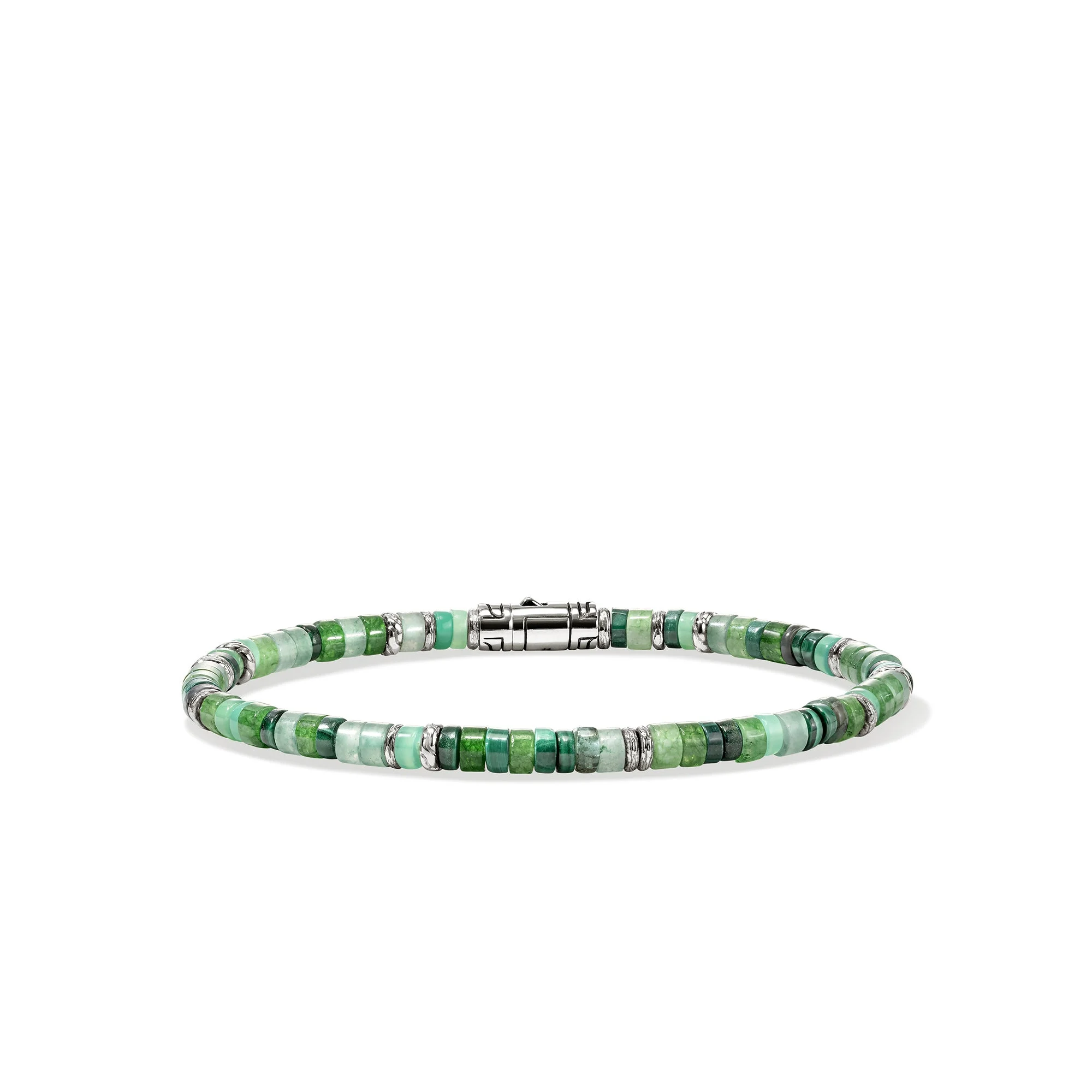 Heishi Bracelet, Hardstones, Emeralds, Sterling Silver - 1