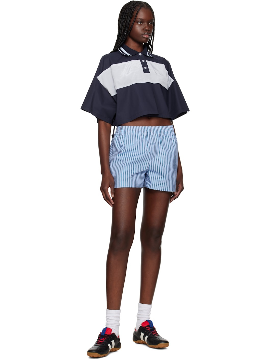 Navy & Gray Color Block Cropped Polo - 4