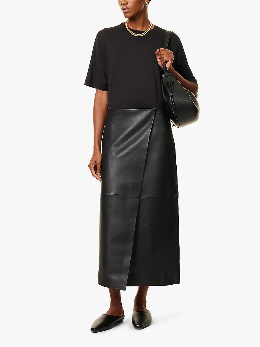 Hedi wrap-around leather midi skirt - 2