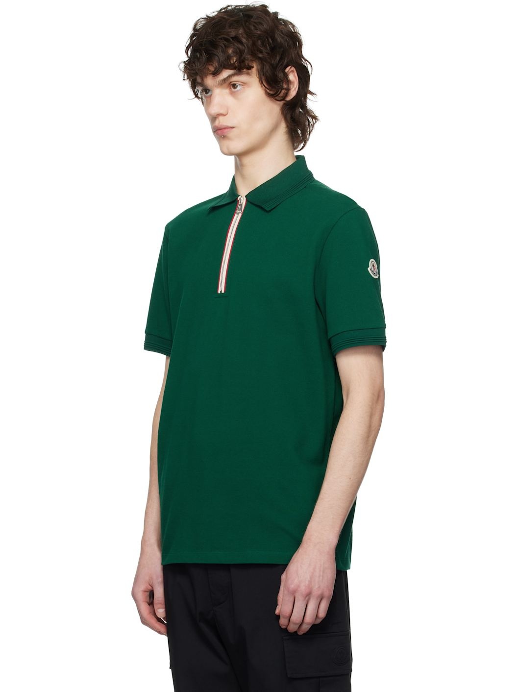 Green Tricolour Trim Cotton Piquet Polo - 4