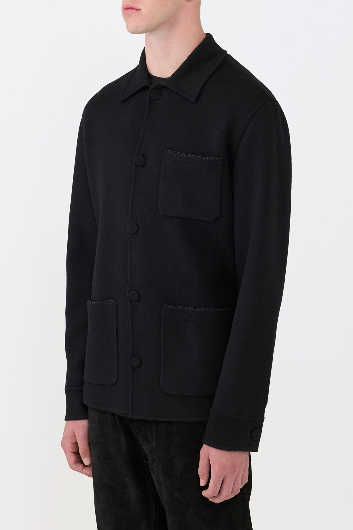 Ulu Chore Jacket in Black Double Face Recycled Cashmere - 3