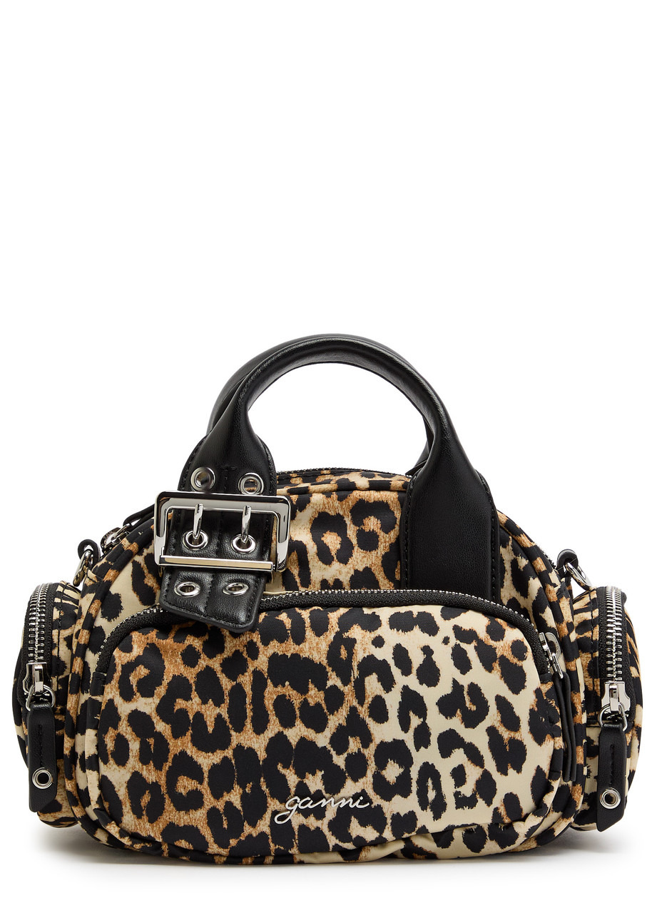Ganni Polochon Mini Leopard-print Nylon top Handle bag - 1