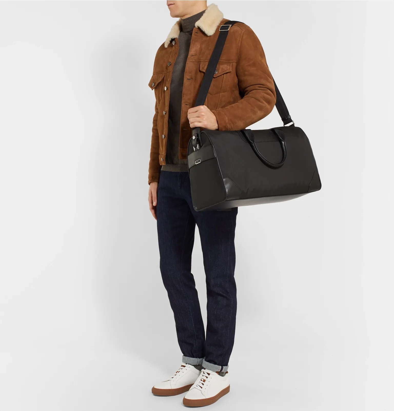 Sartorial Jet Cross-Grain Leather-Trimmed Shell Duffle Bag - 6