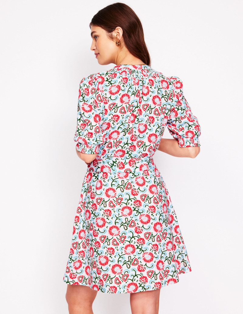 Ada Double Cloth Short Dress-Ivory, Garden Vine 4