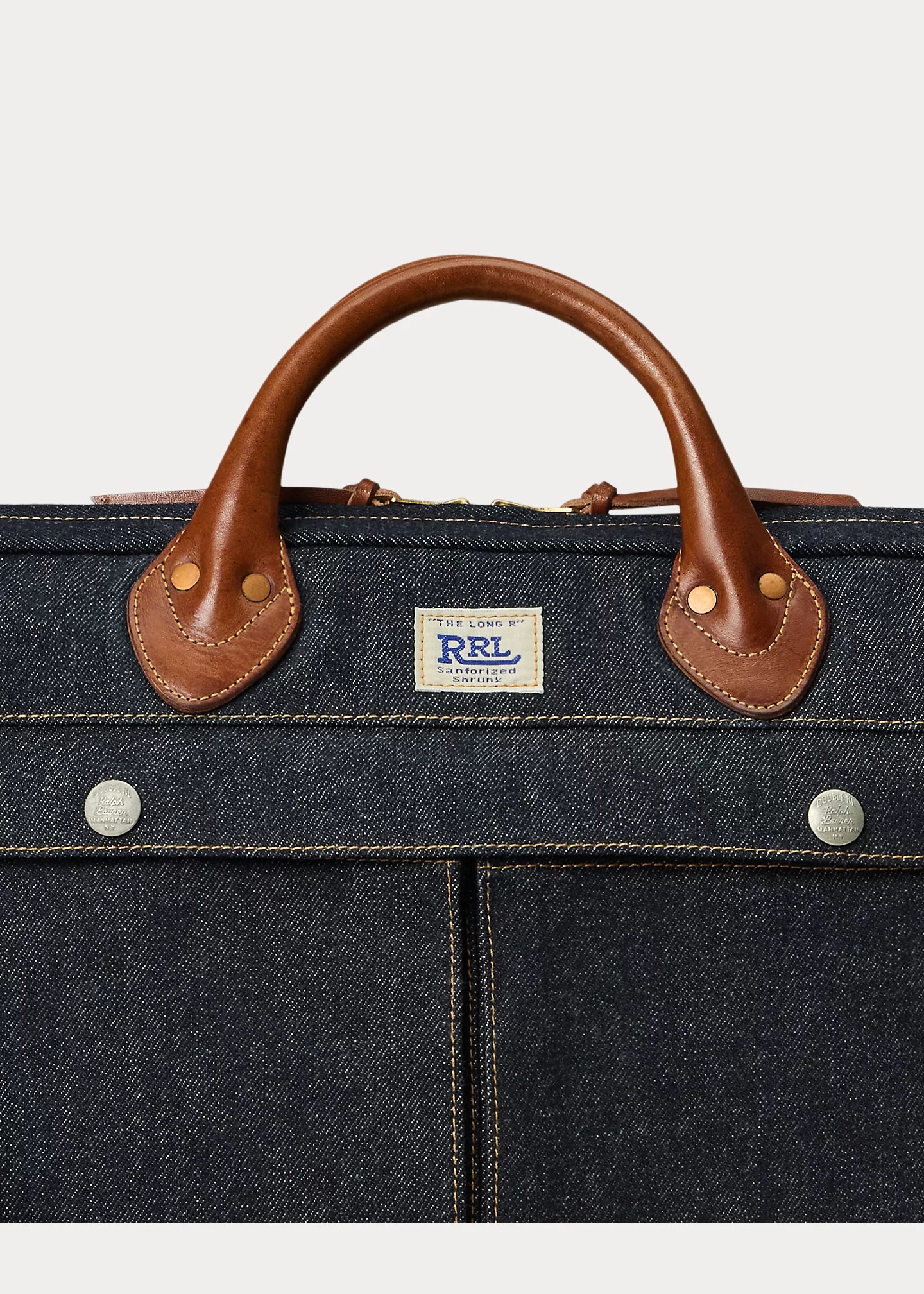Leather-Trim Indigo Denim Briefcase - 5