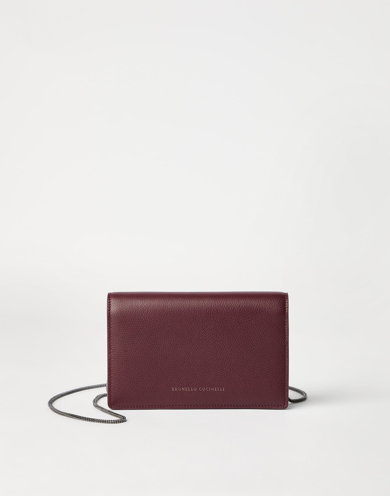 Grained leather wallet with detachable precious strap 1