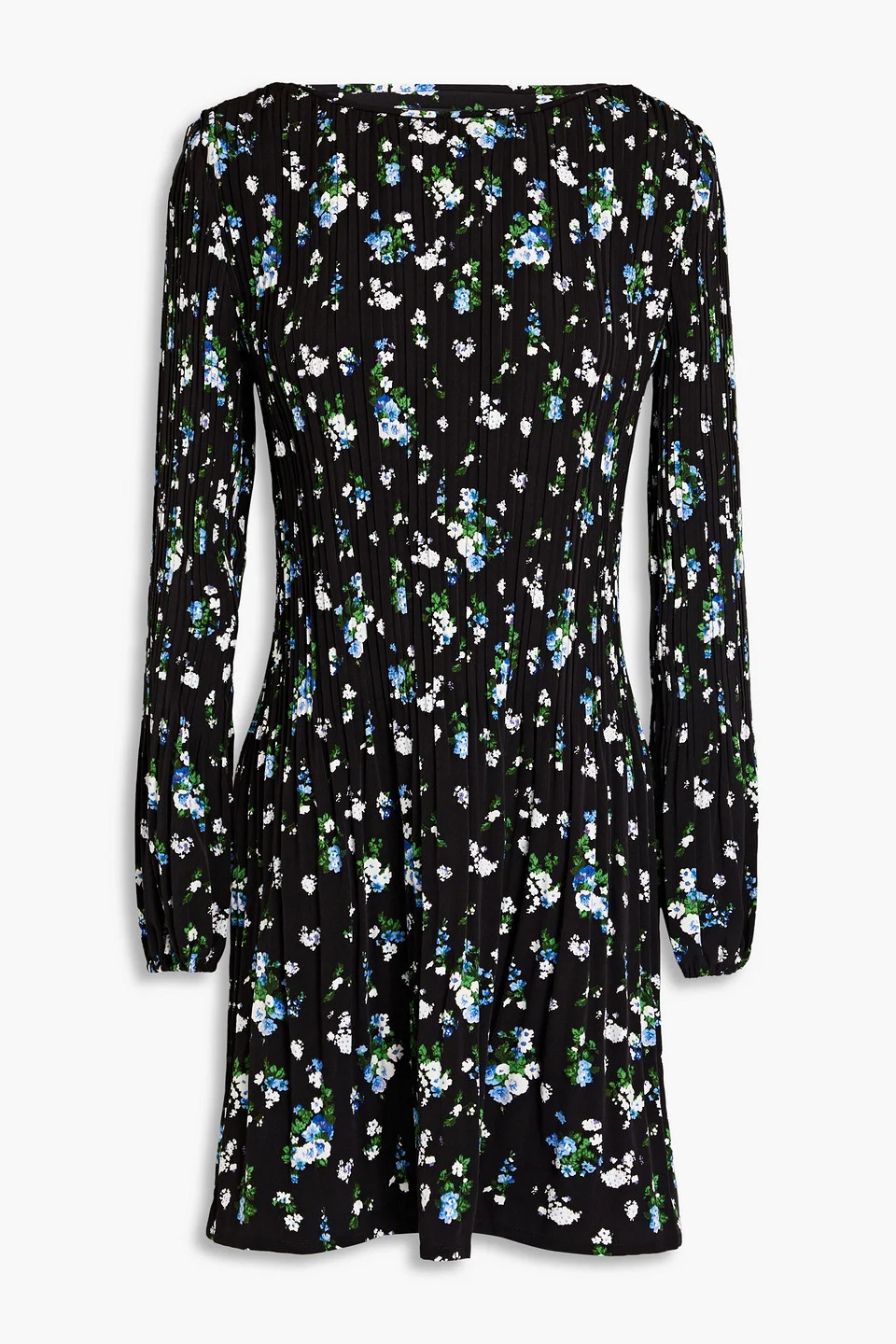 Floral-print plissé-crepe mini dress - 1