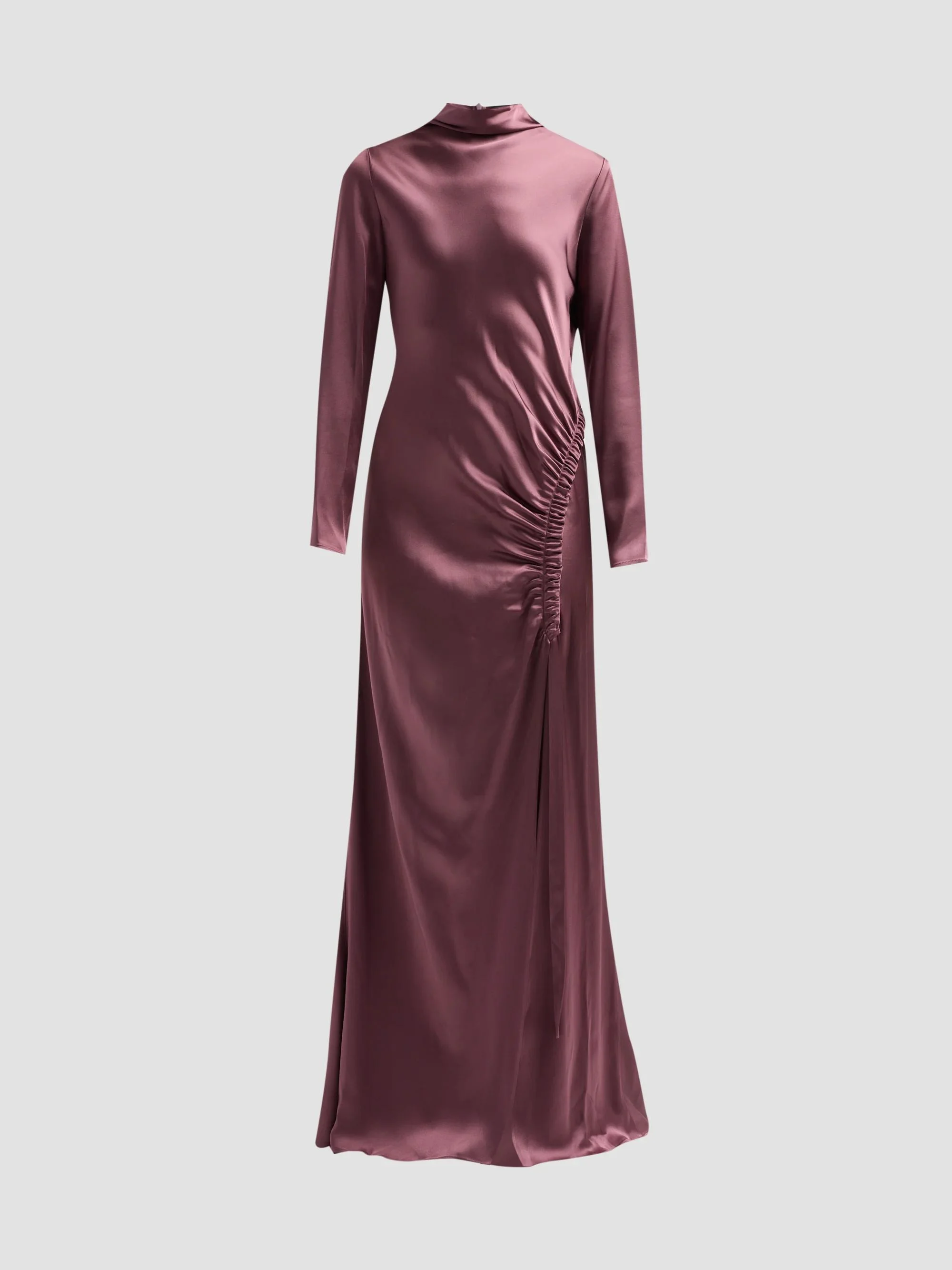 Women's Satin Ruched A-Line Tab Gown - Dark Mauve - 1