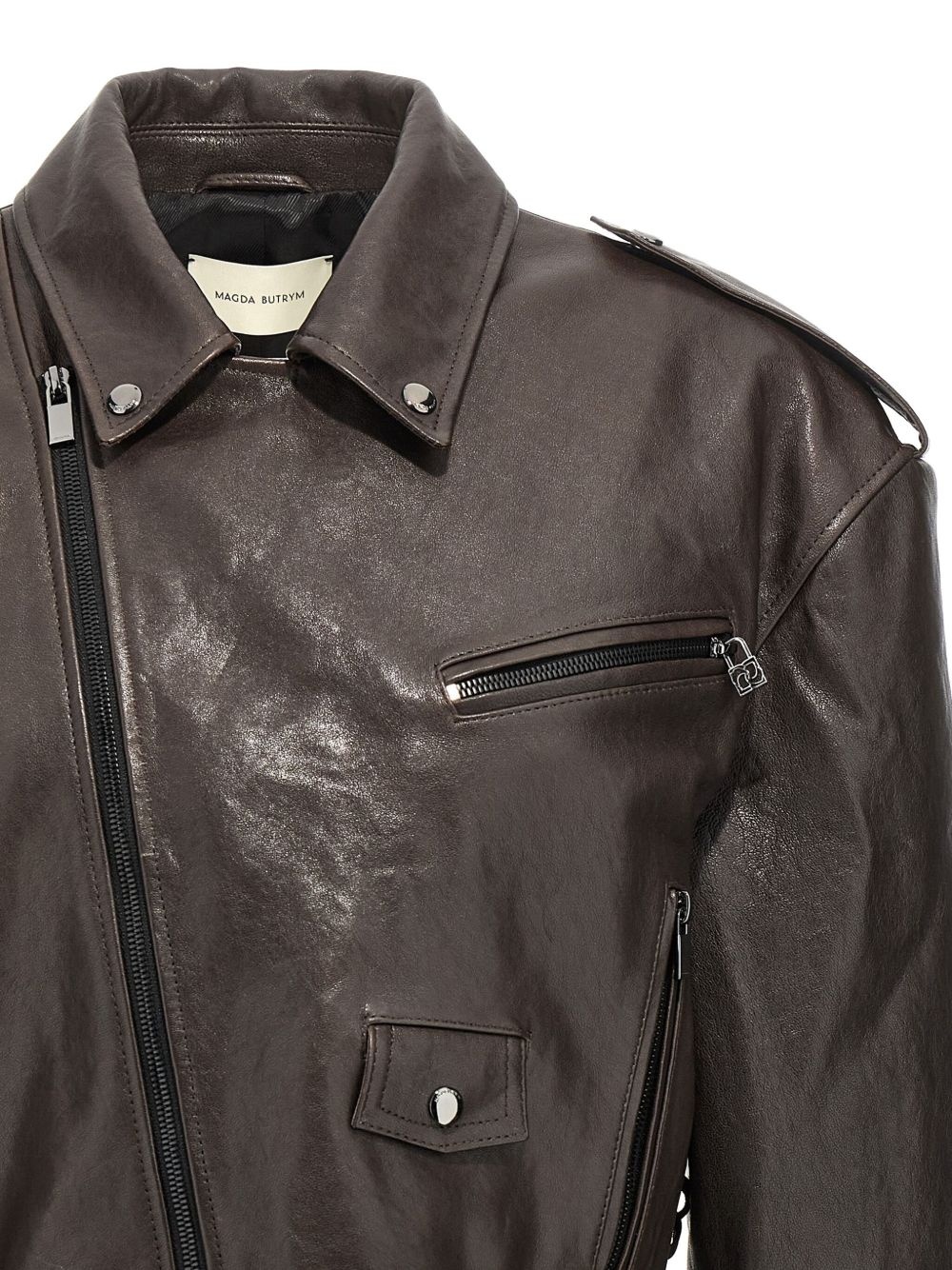19 side-zip lace-up leather jacket - 3