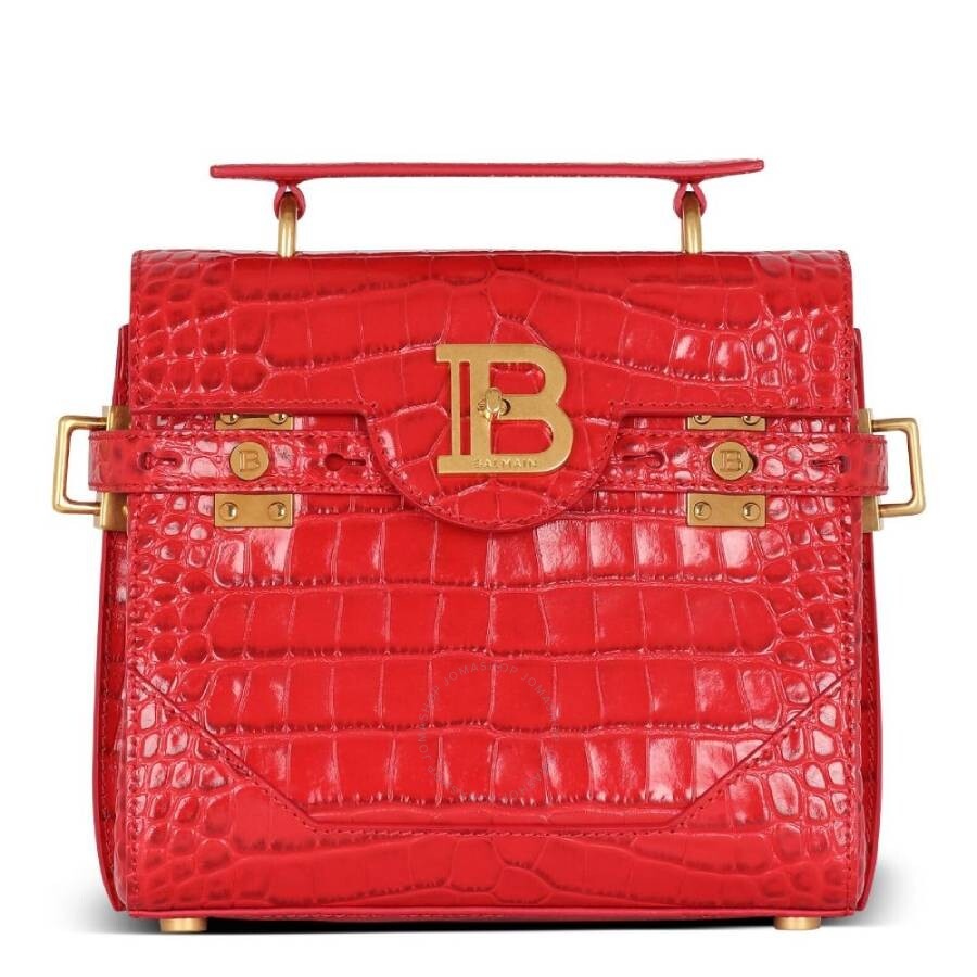 Balmain Red Crocodile-Print Leather B-Buzz 23 Bag - 1