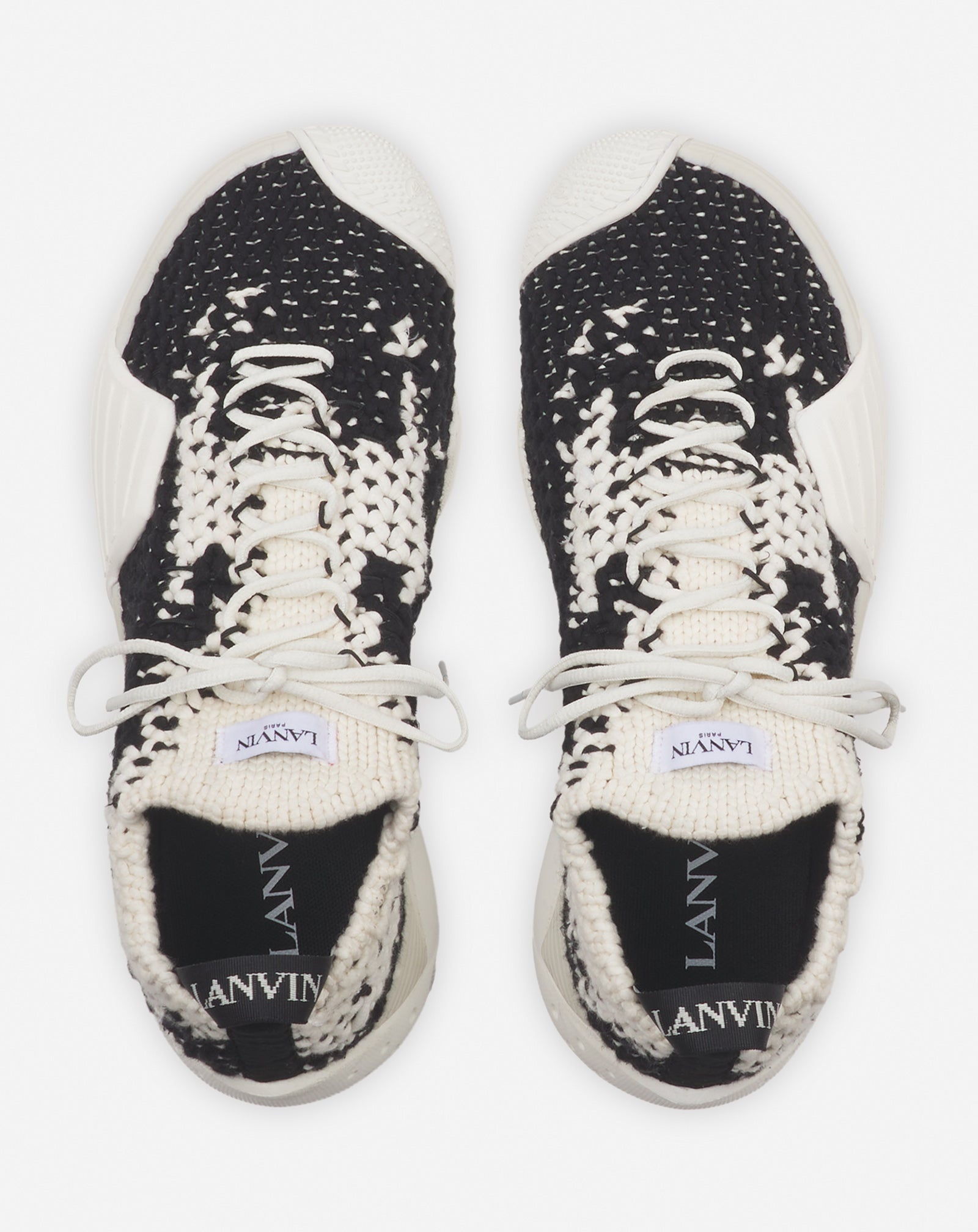 【関税込み】Lanvin ホワイト＆ブラック Flash Knit スニーカー Lanvin Flash-X crochet-knit Sneakers | Neutrals | FARFETCH