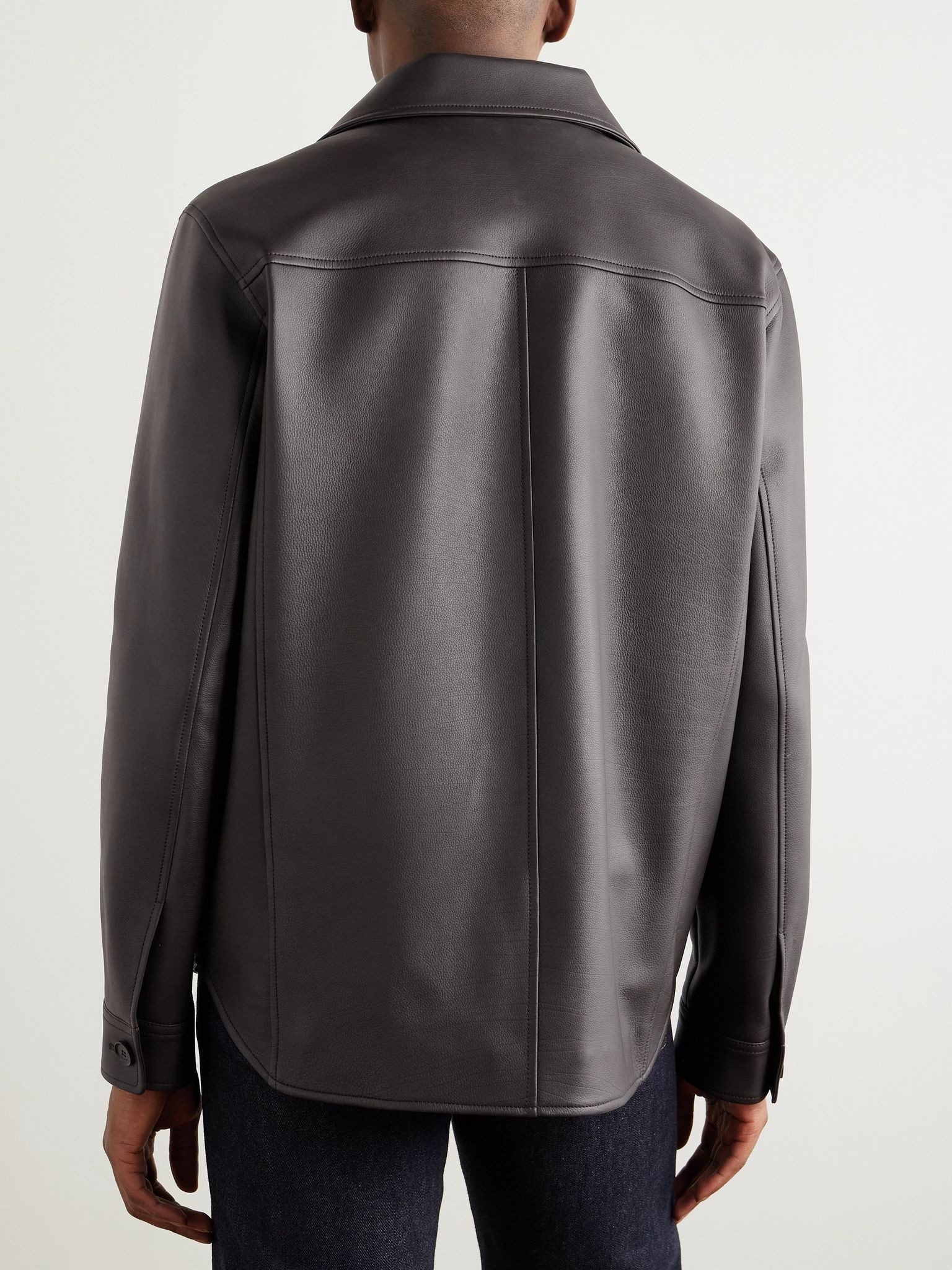 Evandro Full Grain Leather Overshirt Brown - 3