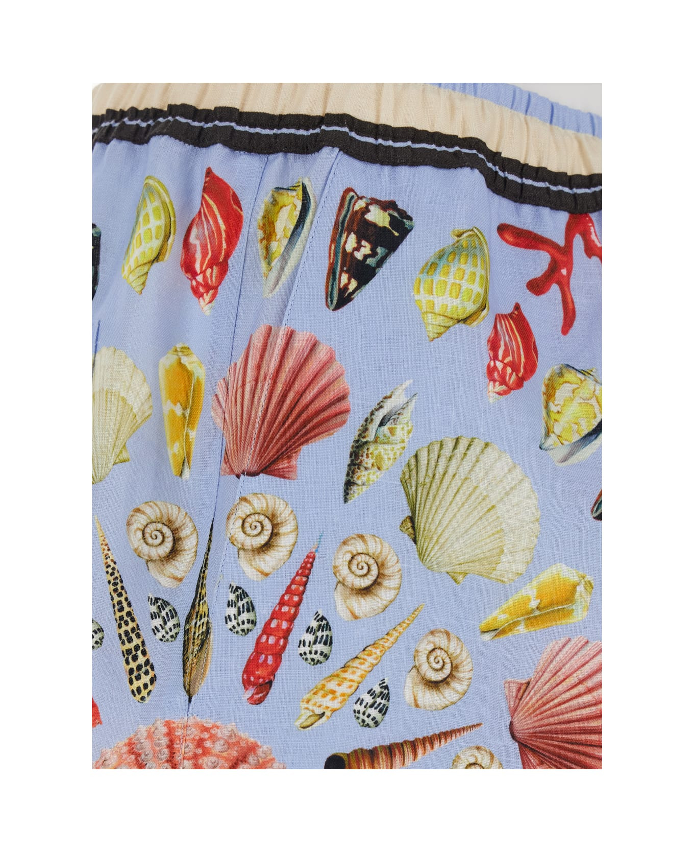 Multicolor Shorts With Elastic Drawstring And All-over Print In Linen Man - 3