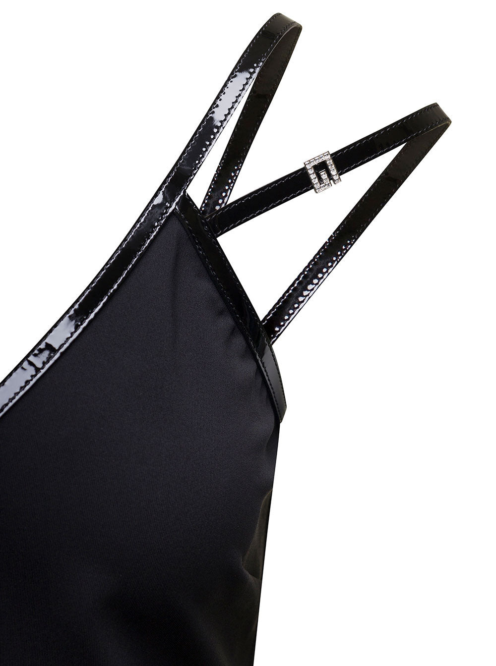 Gucci Women Mini Black Dress With Black Leather Trim And Double Strap In Stretch Viscose Woman - 3