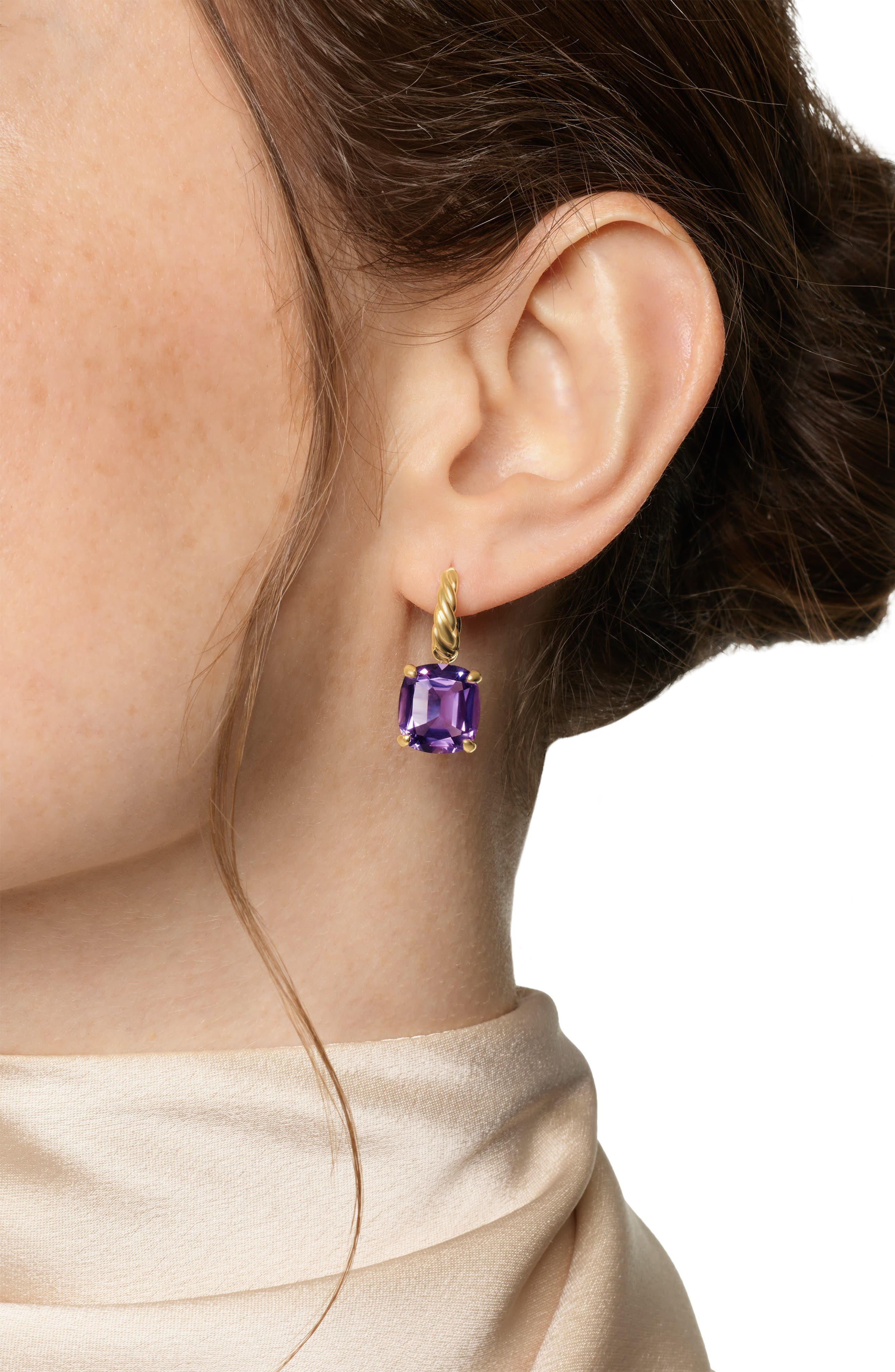 David Yurman Marbella Stone Drop Huggie Hoop Earrings in 18K Yellow Gold/Amethyst at Nordstrom - 2