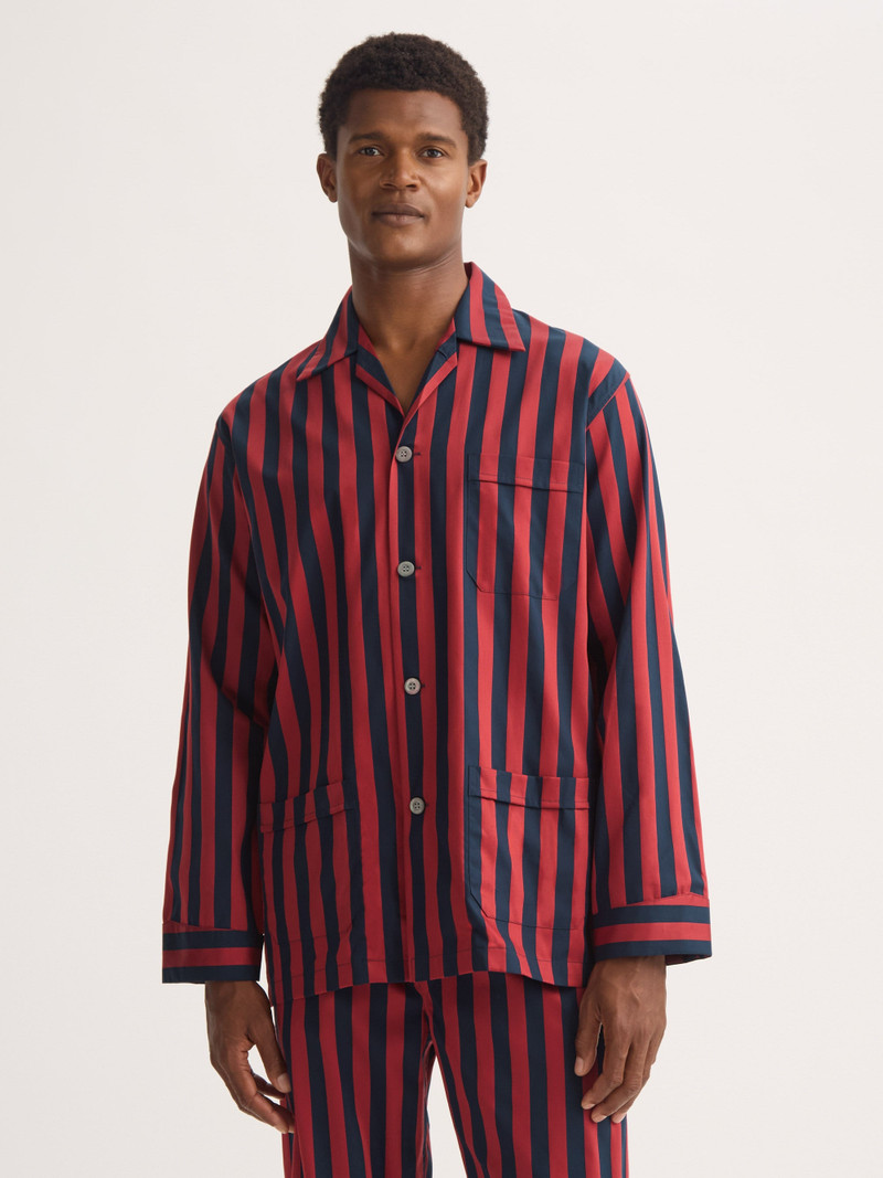 Men's Classic Fit Pajamas Royal Cotton Navy Blue & Red Stripe 4