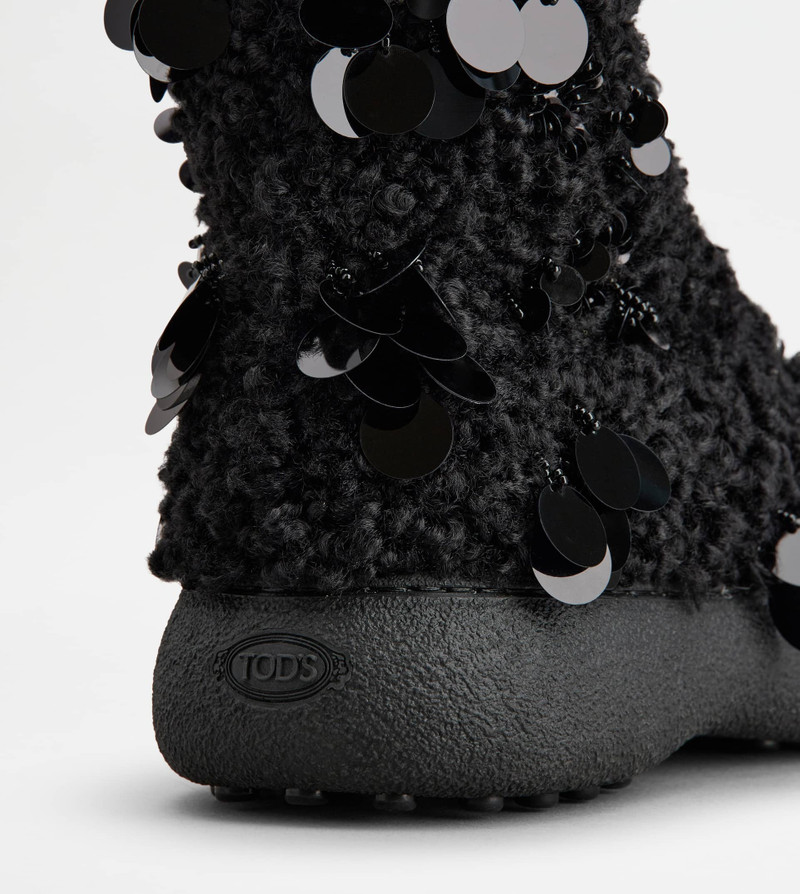 TOD'S W. G. LACE-UP ANKLE BOOTS IN FAUX FUR - BLACK 5