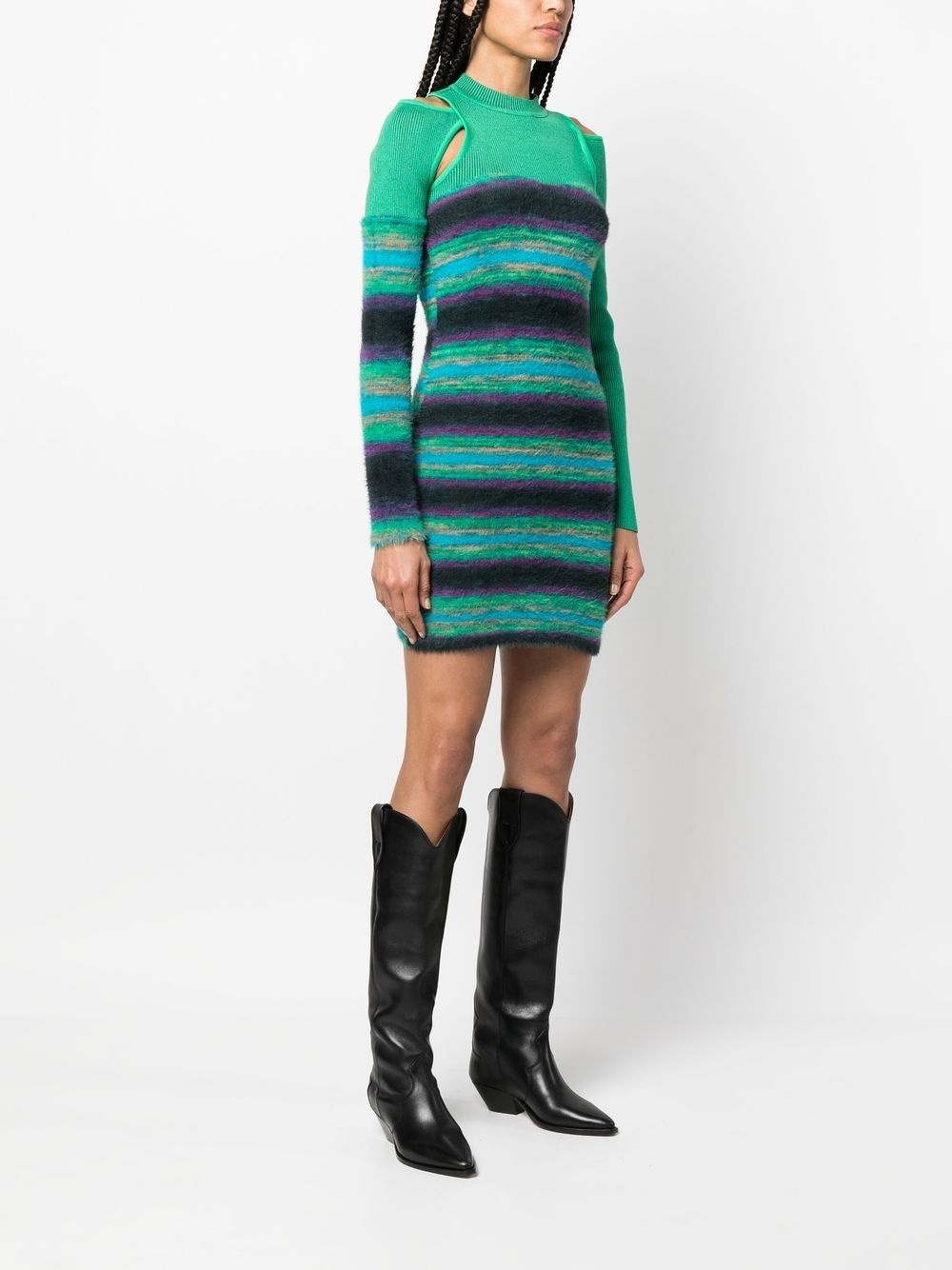 stripe-pattern knitted dress - 3