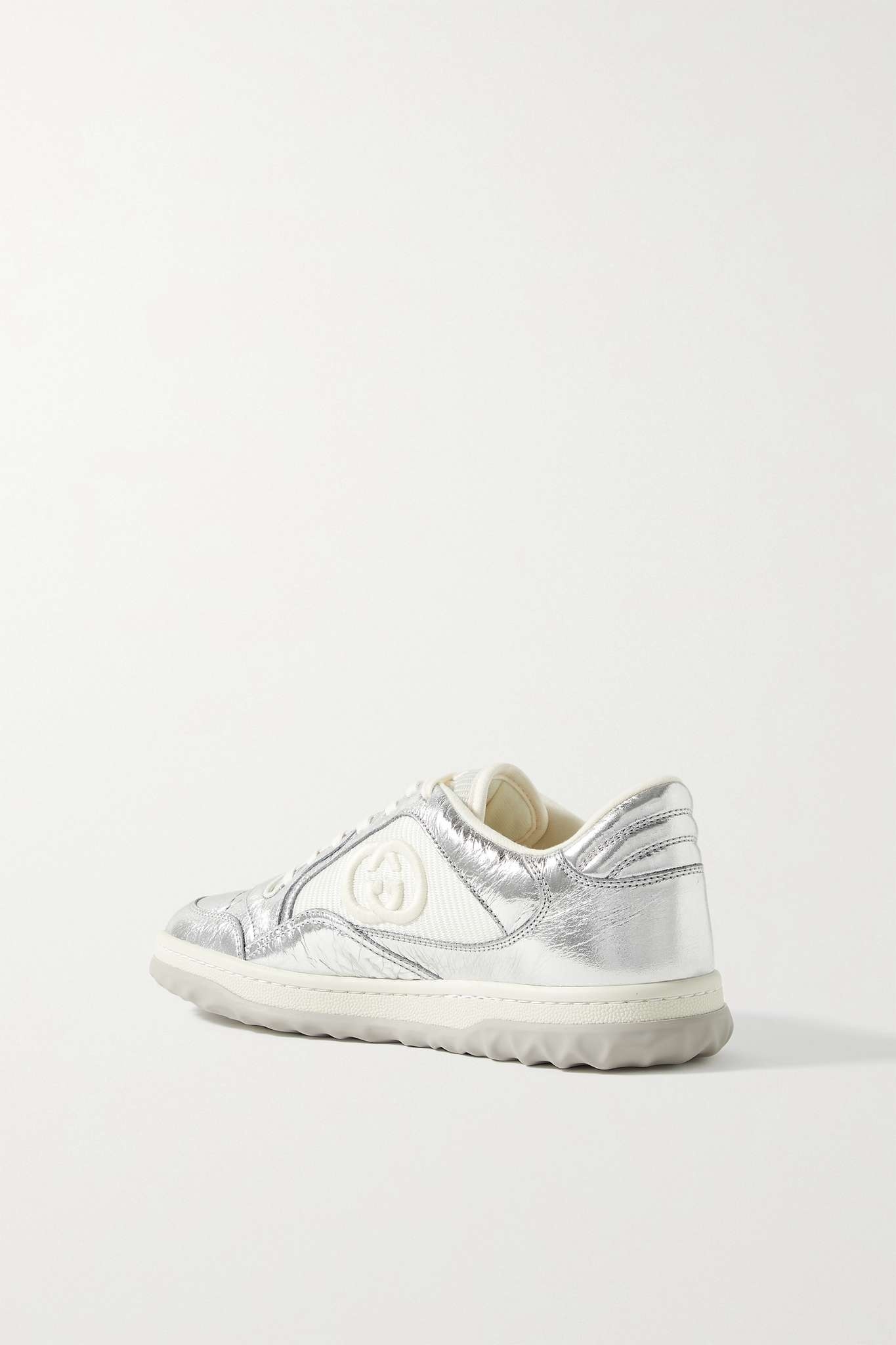 MAC80 embroidered mesh-trimmed metallic textured-leather sneakers - 3