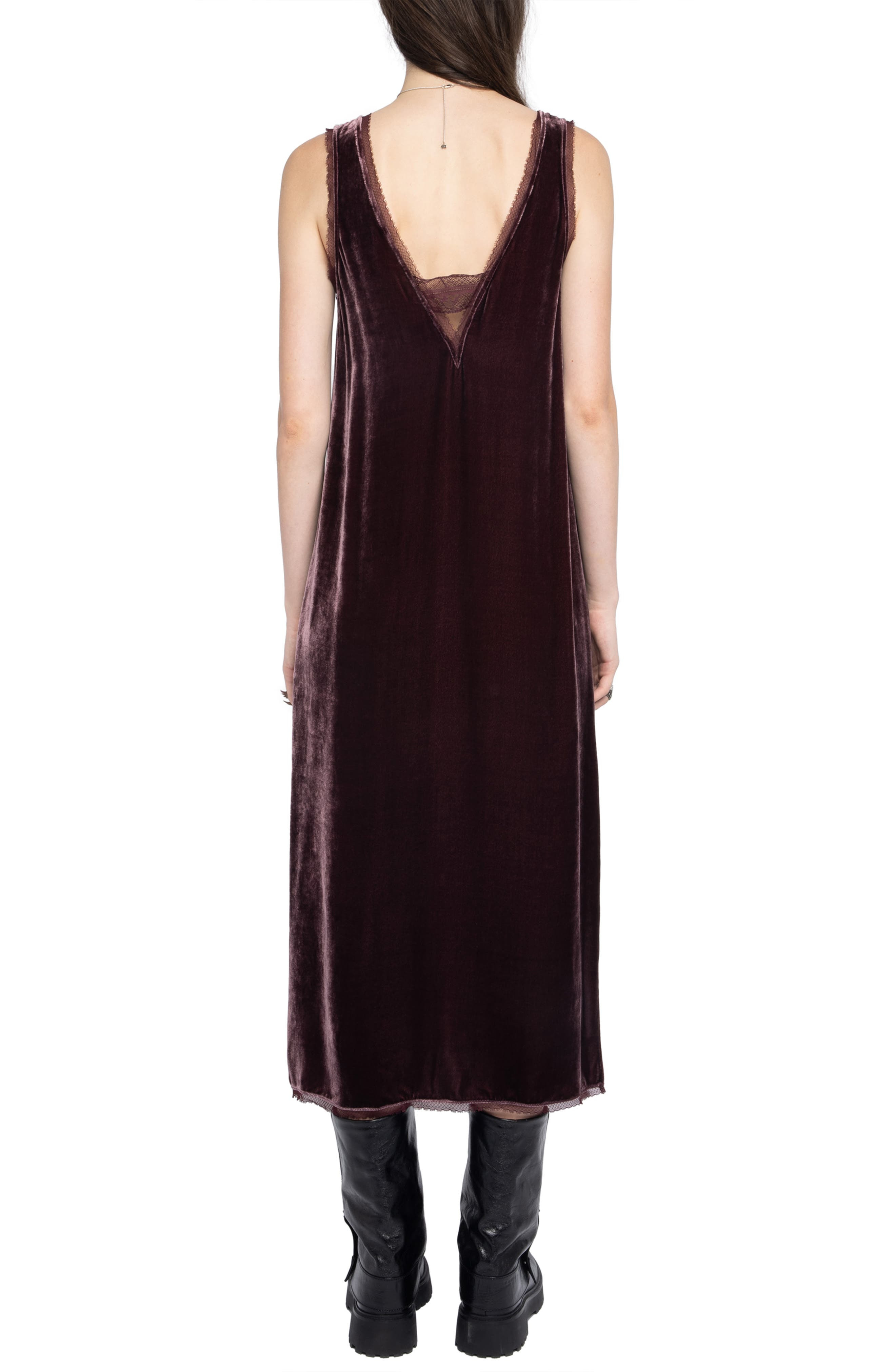 Zadig & Voltaire Renozo Lace & Velvet Sleeveless Dress in Burgundy at Nordstrom - 2