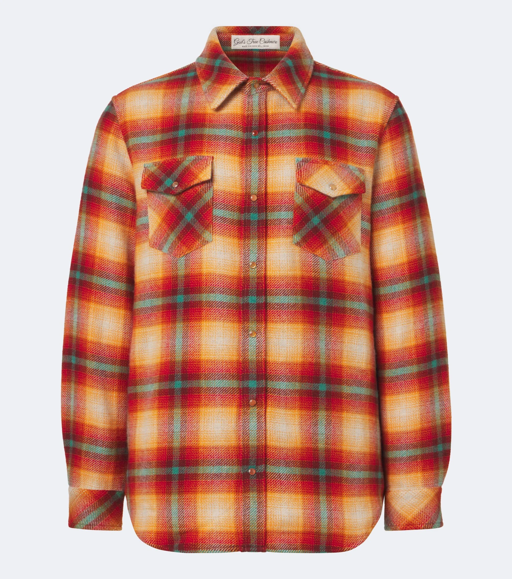 Shadow plaid cashmere shirt with carnelians - 1