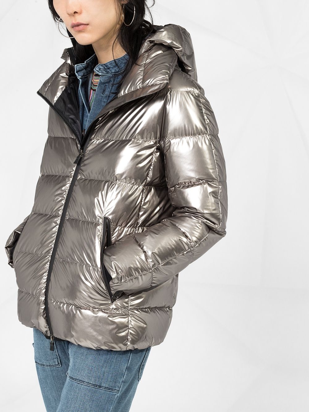 metallic effect puffer jacket - 3