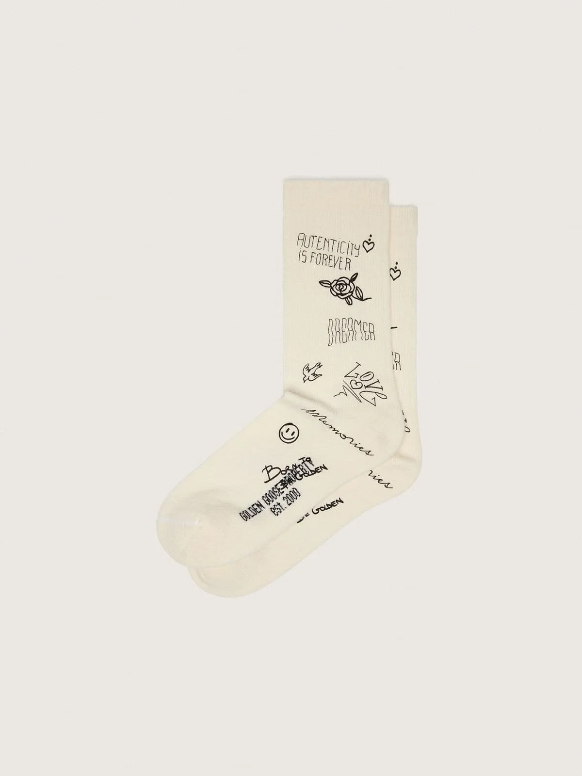 White ribbed socks with black scribble print - 1