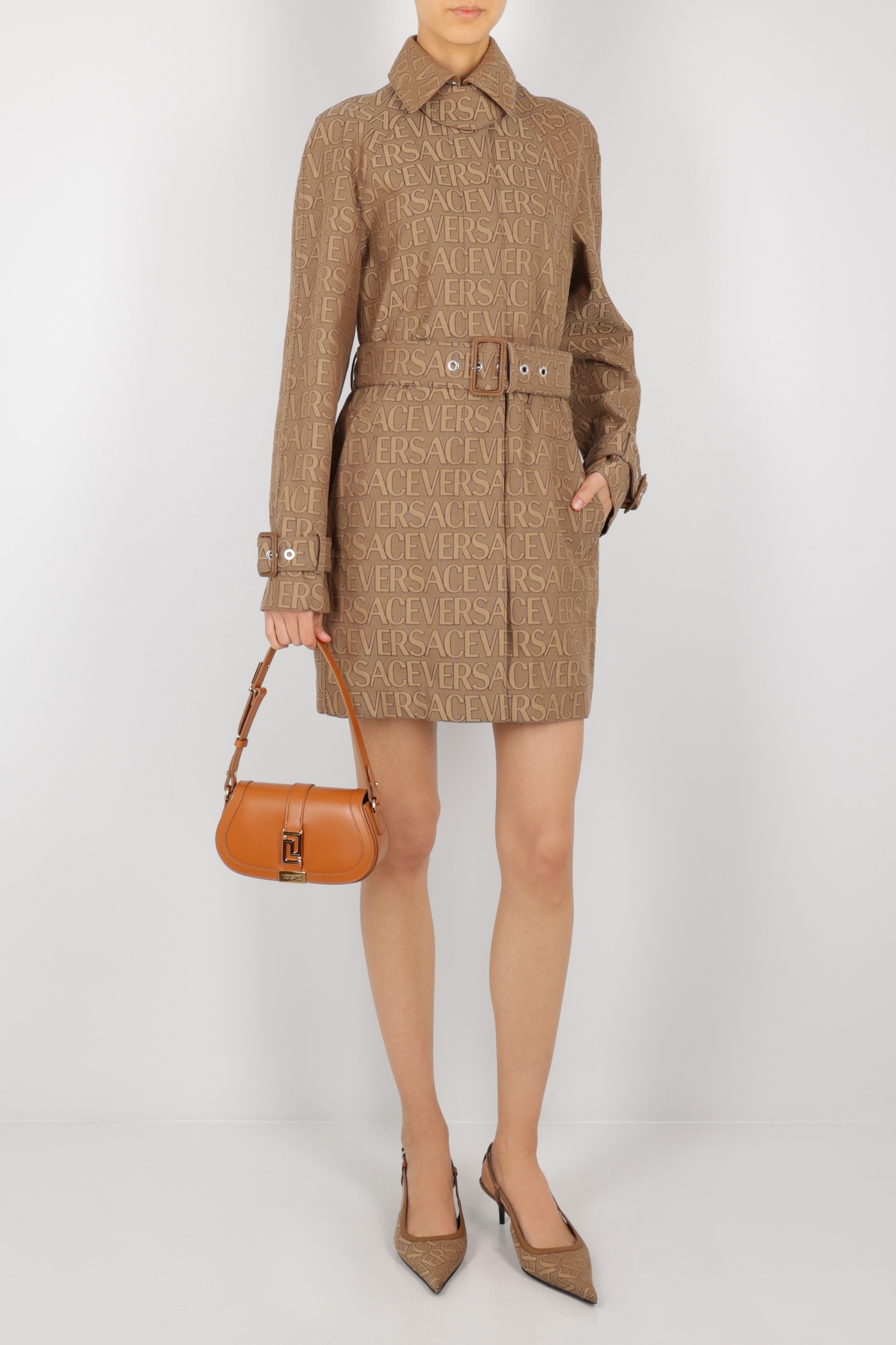 VERSACE VERSACE ALLOVER JACQUARD CANVAS TRENCH COAT