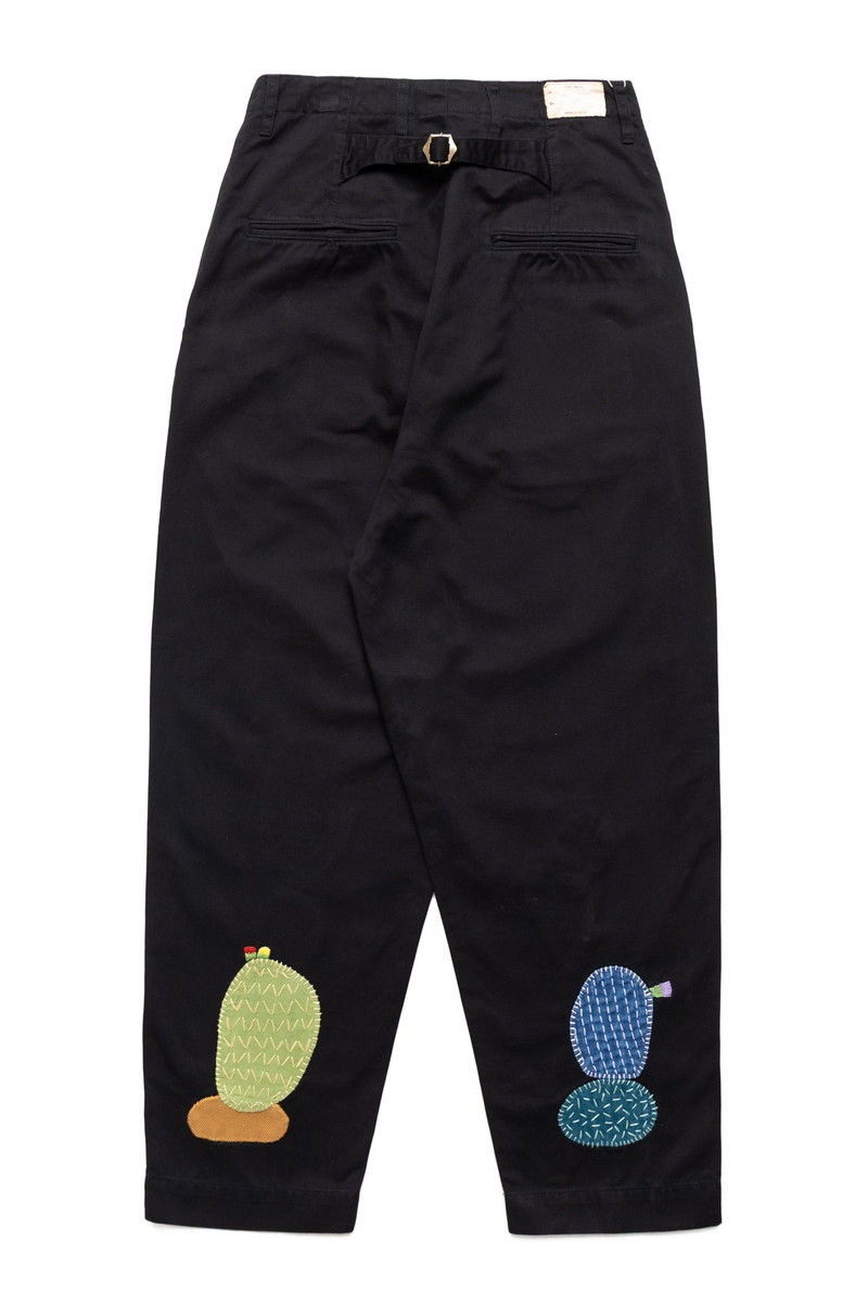 Kapital Chino High Waisted NIME Pants (CACTUS Embroidery) - Black outlook
