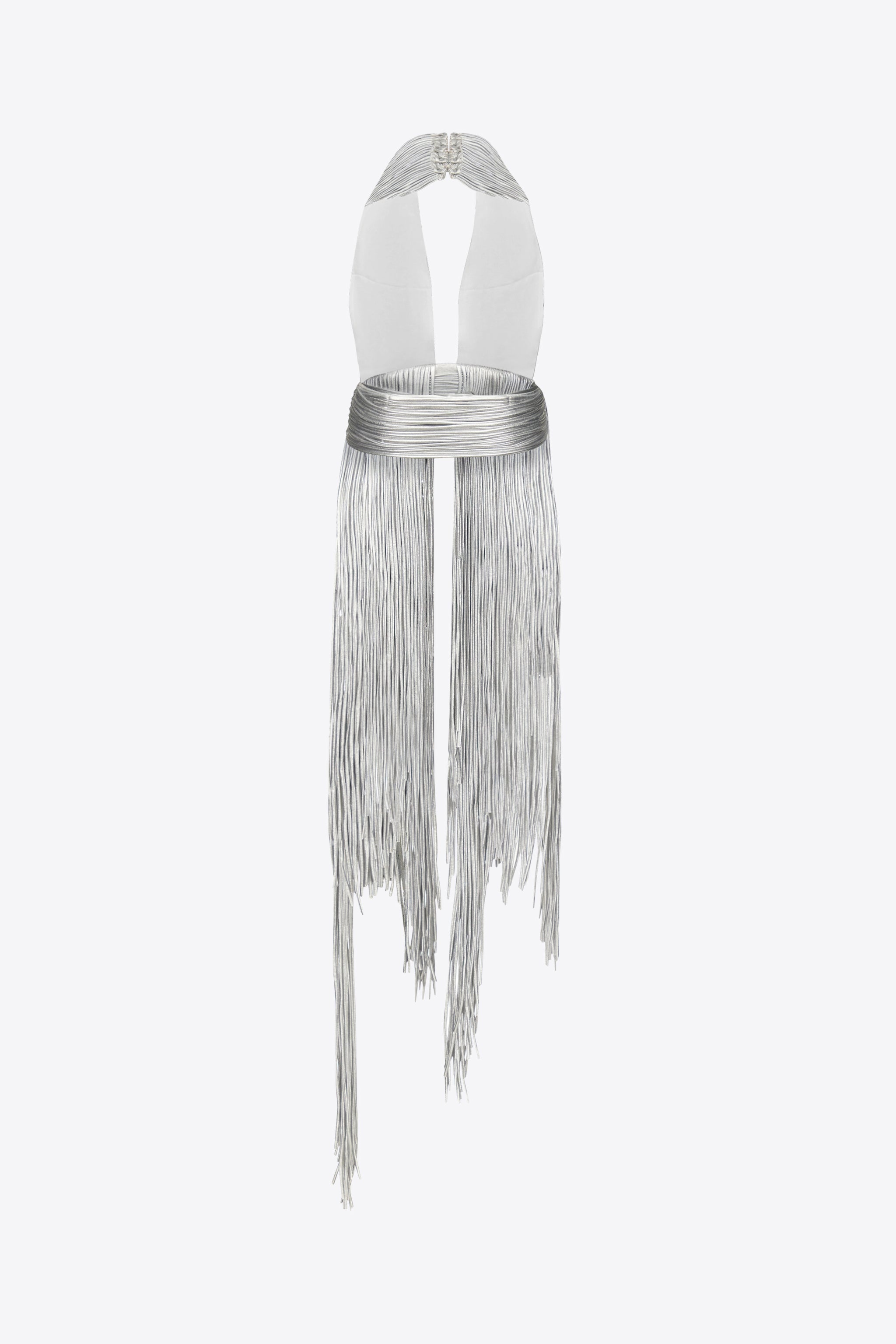 METALLIC FRINGE HALTER TOP - 2