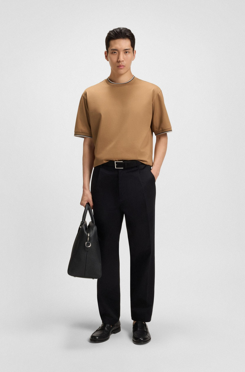 BOSS MERCERIZED-COTTON T-SHIRT WITH STRIPED CUFFS outlook