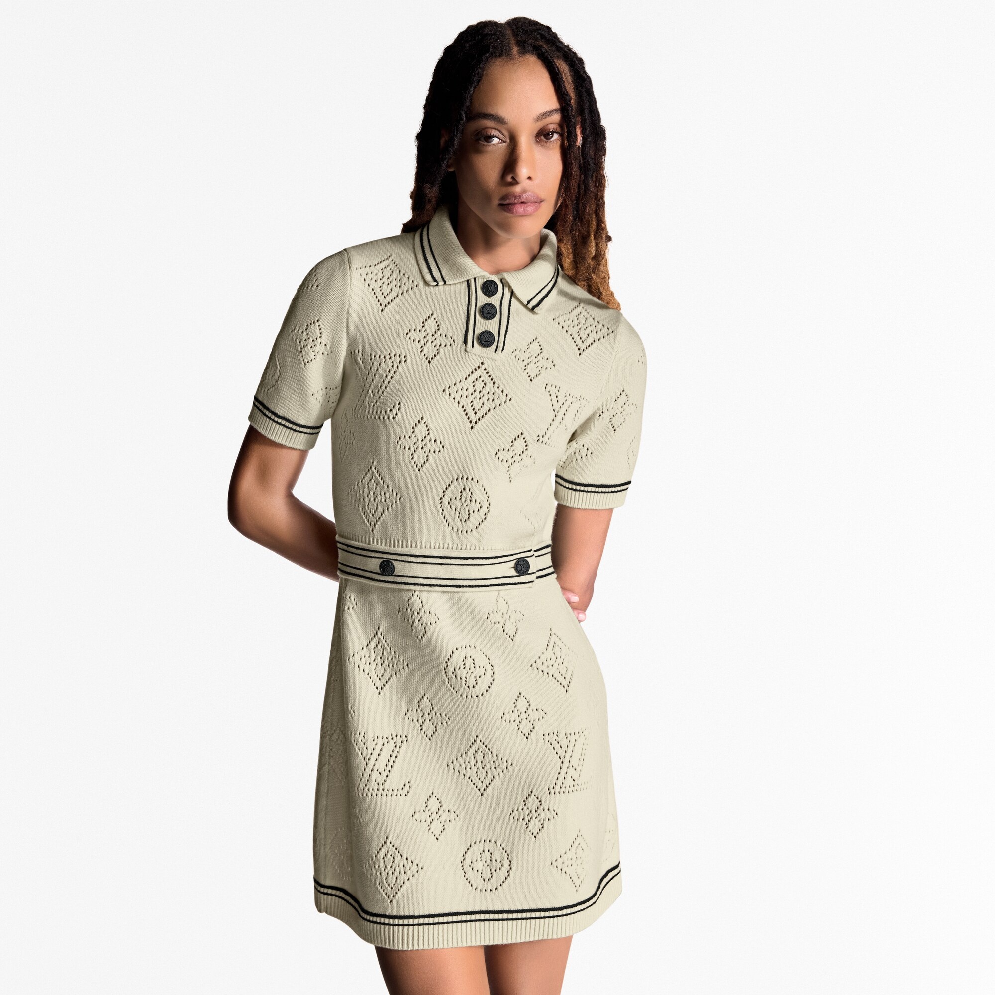 Stripe Accent Knit Polo Dress - 2