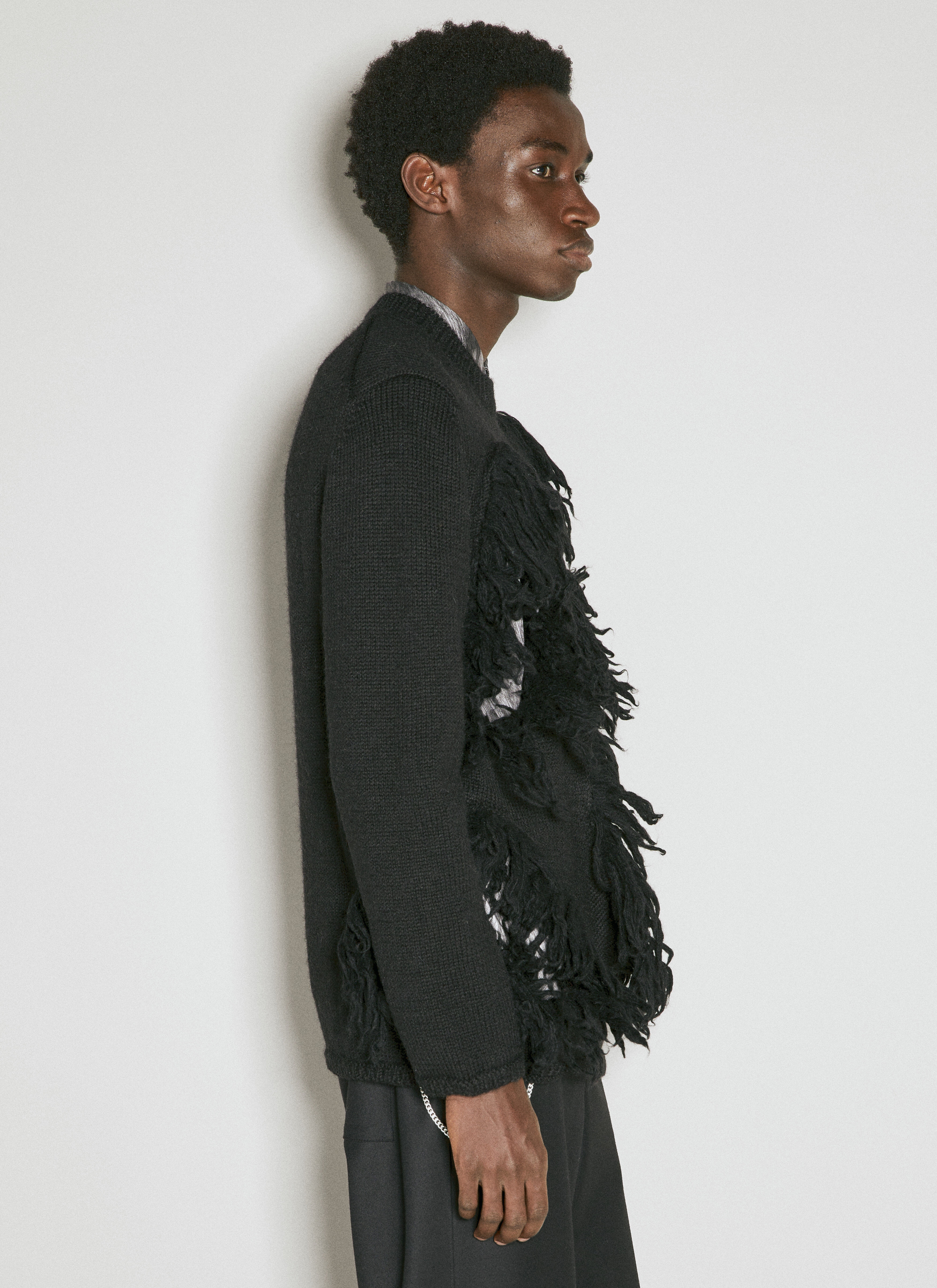Cut-Out Wool Sweater With Tassle Edge - 4