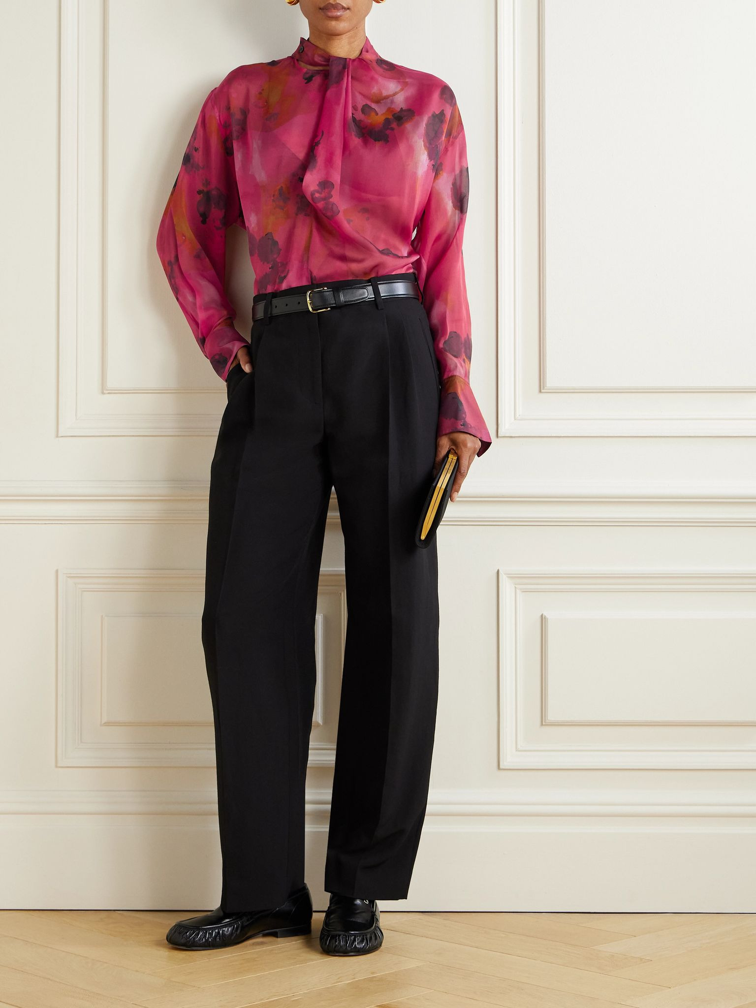 Draped floral-print silk-chiffon wrap blouse Pink - 2