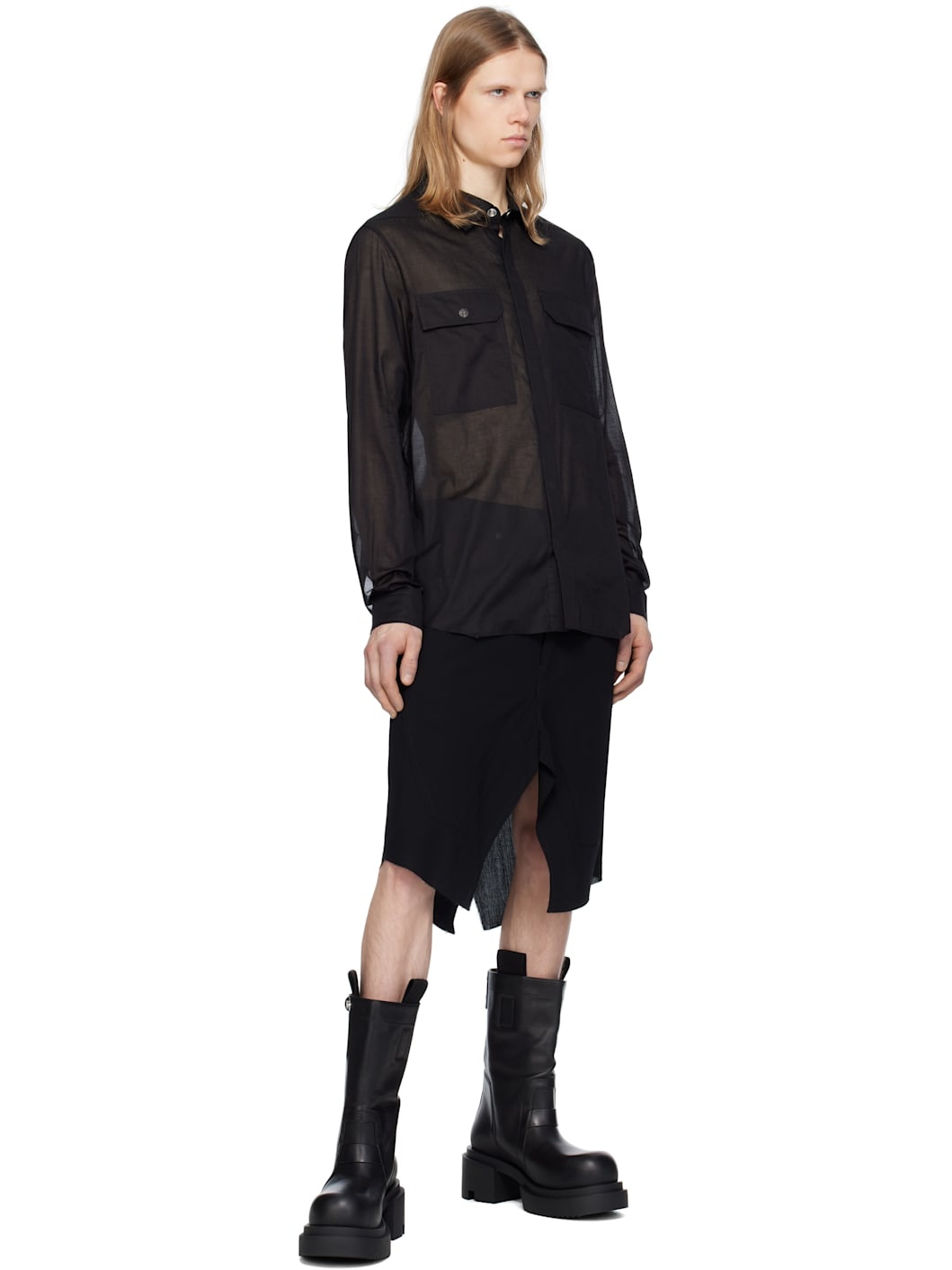 Black Hollywood Slivered Skirt - 4