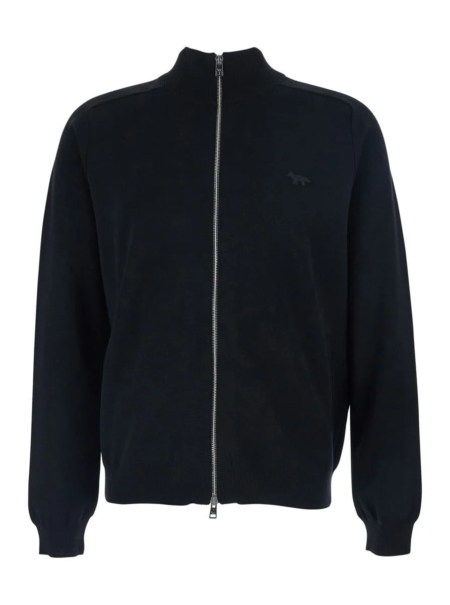 Maison Kitsuné Black Sweatshirt With High Neck And Logo Embroidery On The Front In Wool Man - 1