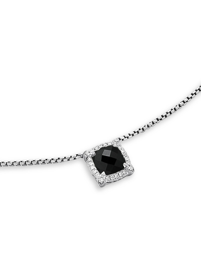 Women's Petite Chatelaine Pavé Bezel Pendant Necklace with Diamonds - Black Onyx 5