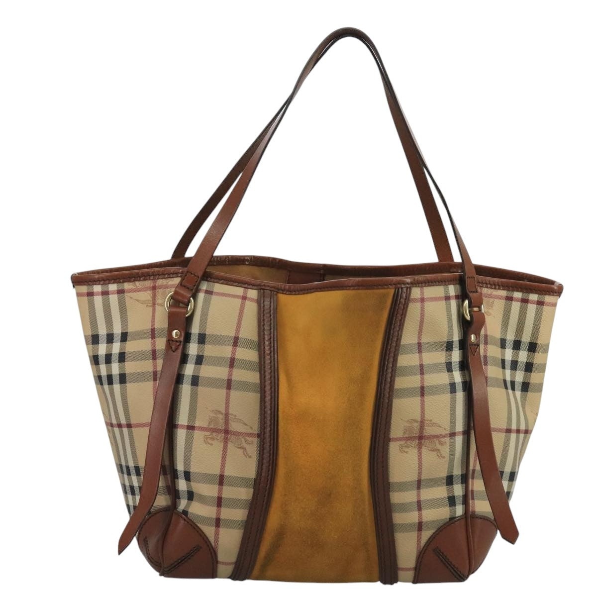 Burberry Nova Check Shoulder Bag Pvc Suede Beige Brown Gold - 2