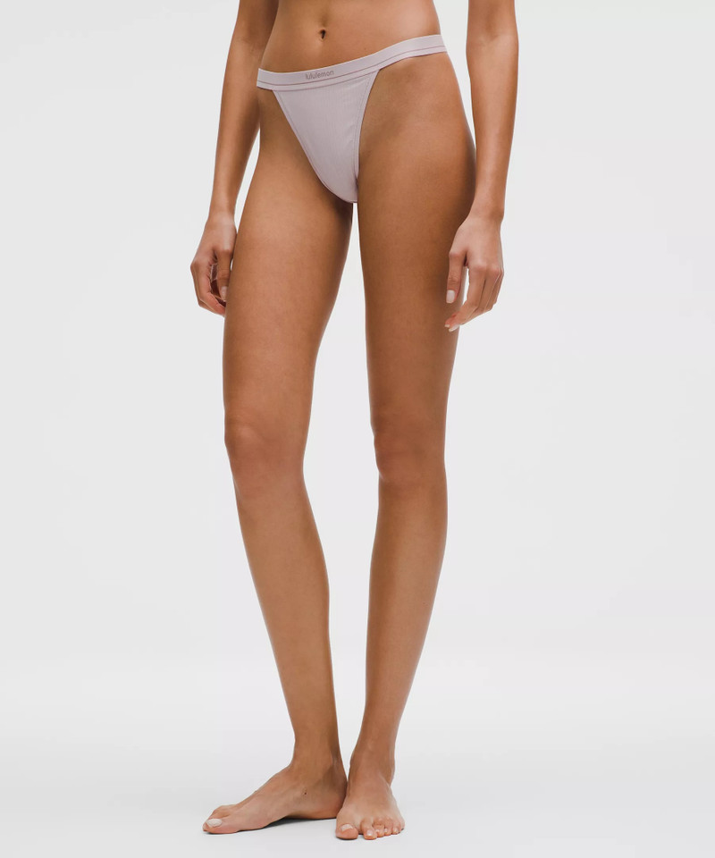 Stretch Cotton Ribbed Logo High-Rise Thong Underwear 1