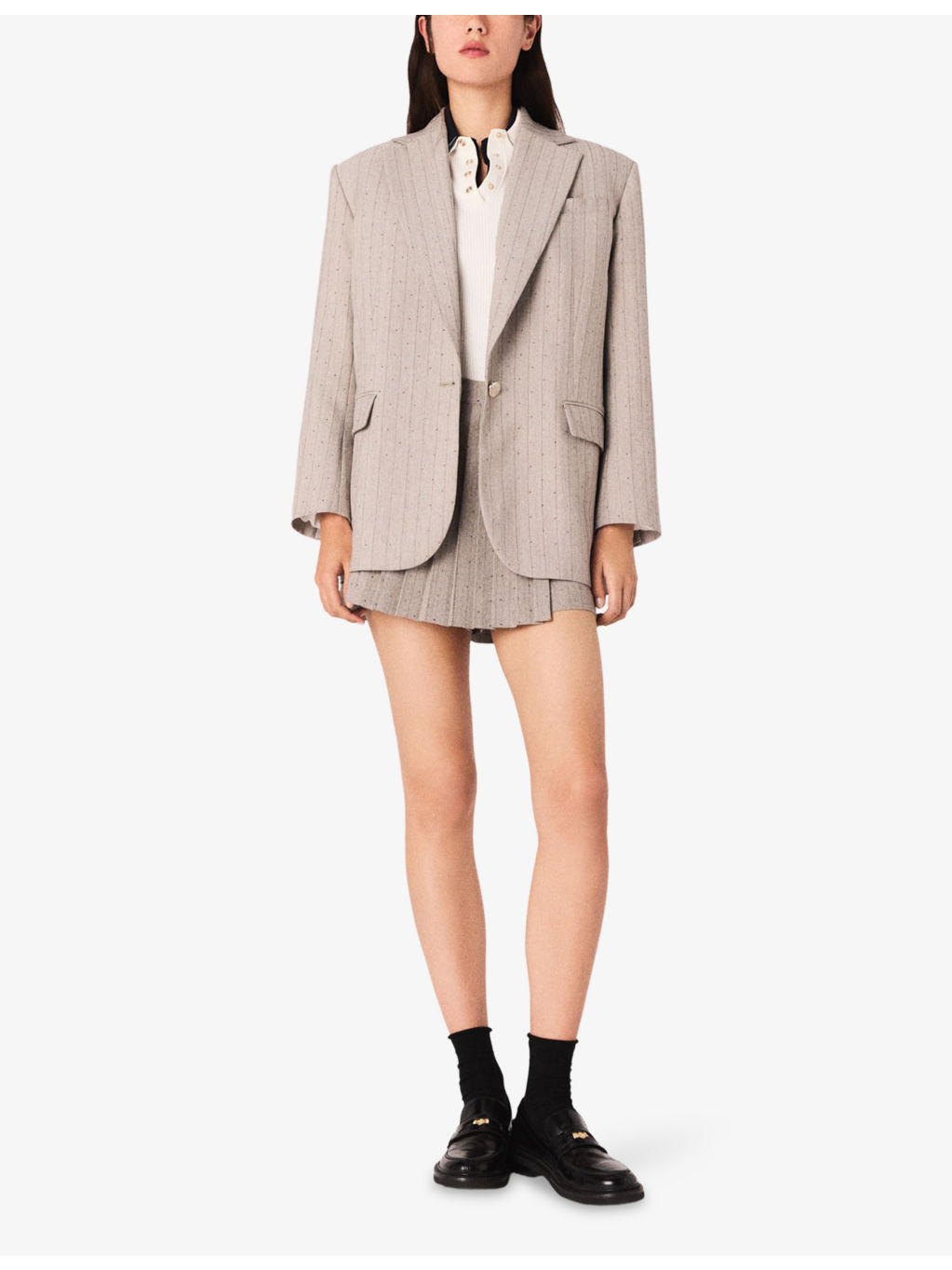 Rhinestone-Embellished Single-Breasted Stretch-Woven Blazer - 2