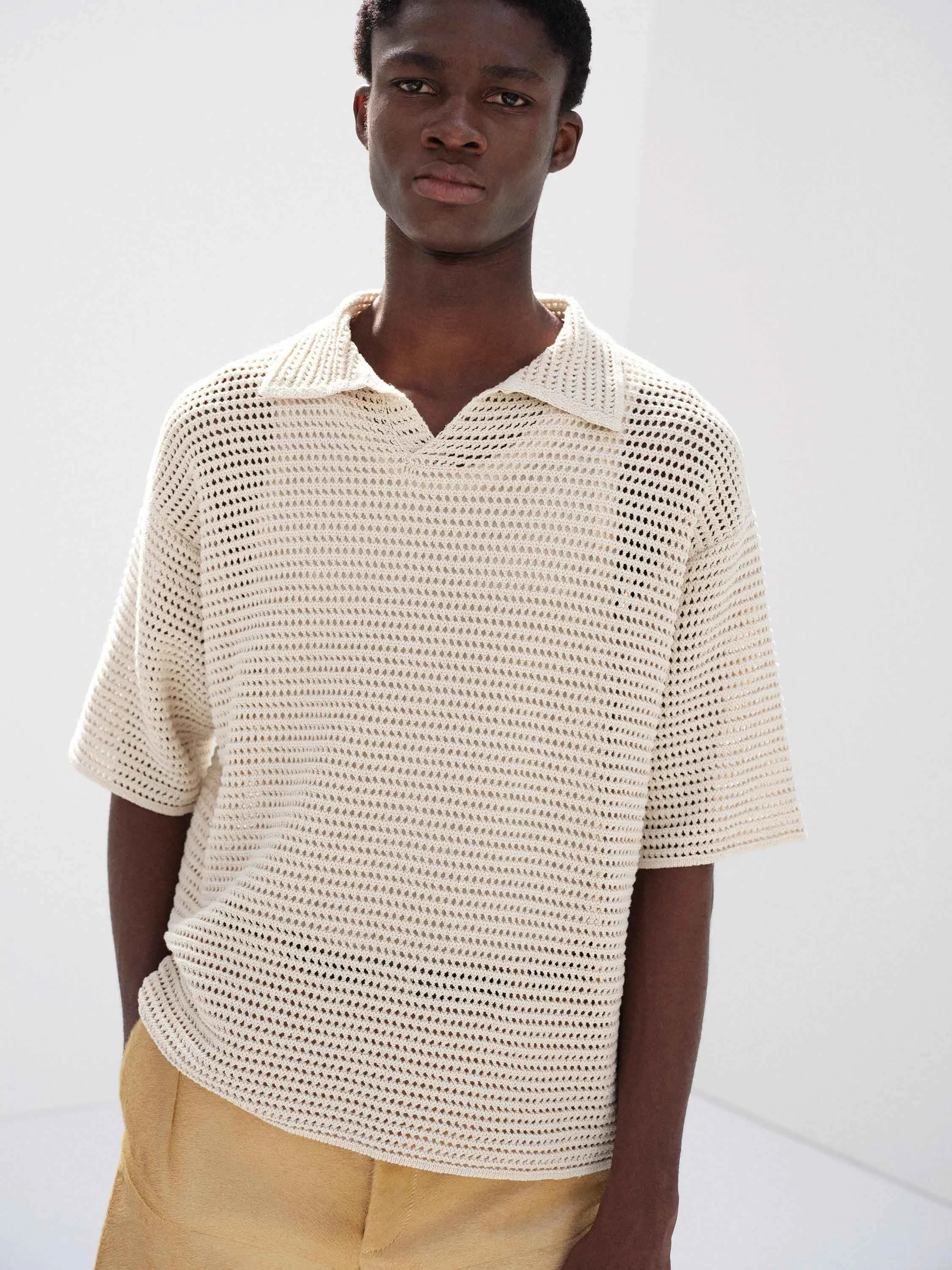 トップス AURALEE TUSSAH SILK COTTON SKIPPER POLO AURALEE TUSSAH SILK COTTON MESH KNIT SKIPPER POLO - A26SP02SS#0009