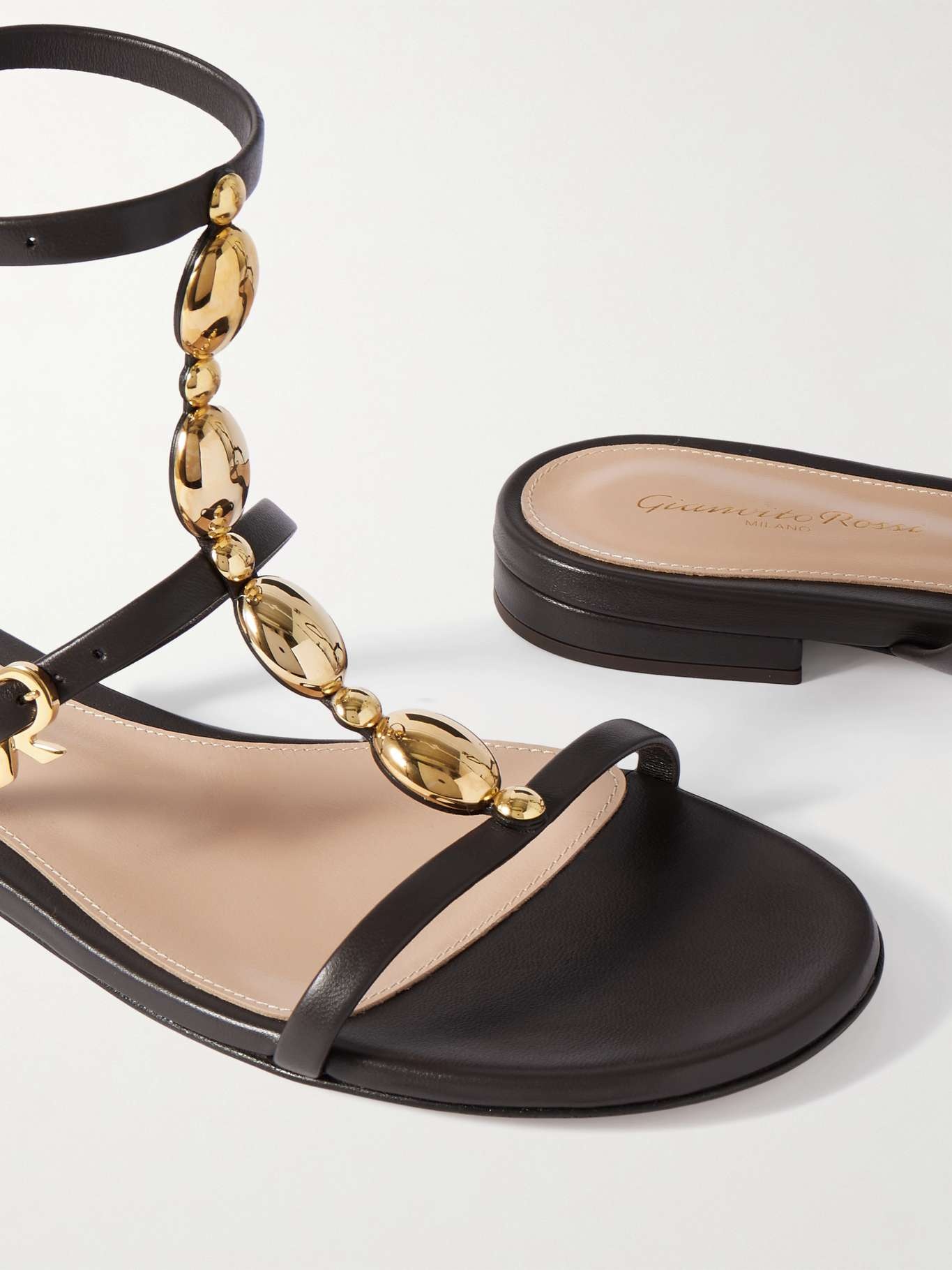 Embellished leather sandals Chocolate - 4