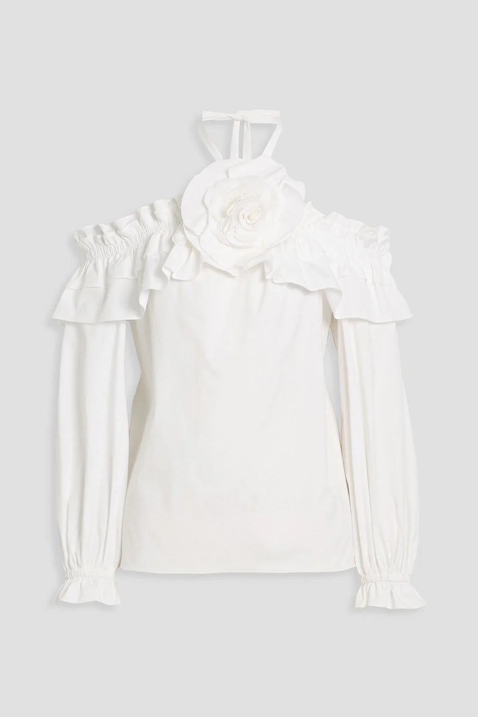 Cold-shoulder floral-appliquéd cotton-blend poplin top - 1